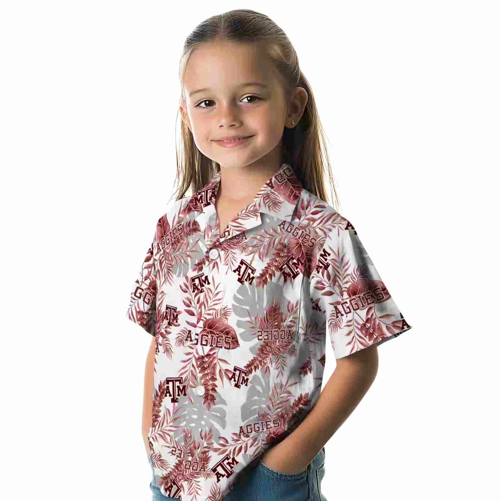 texas am aggies tropical leaves maroon white hawaiian shirt premium grade