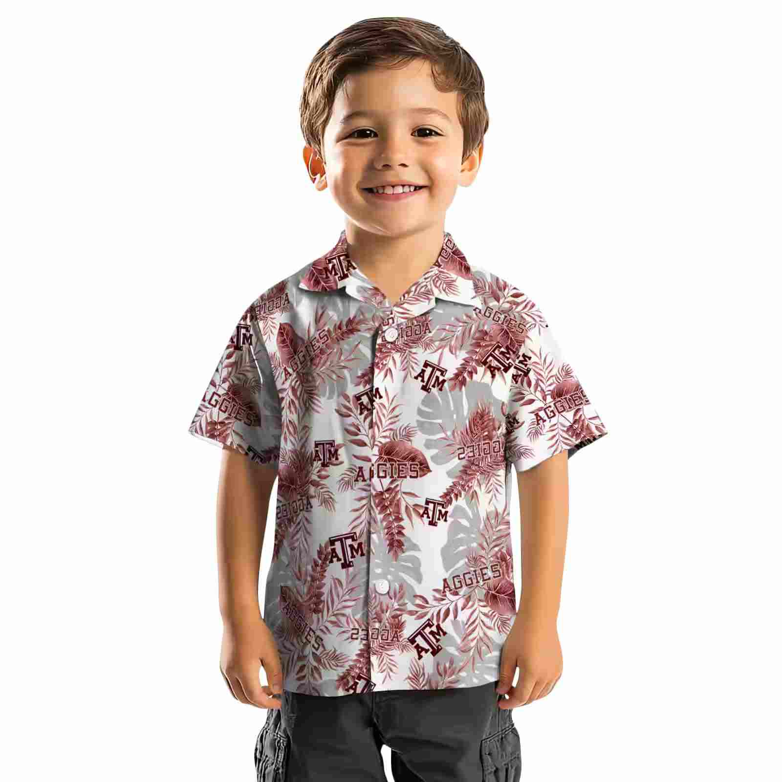 texas am aggies tropical leaves maroon white hawaiian shirt top rated