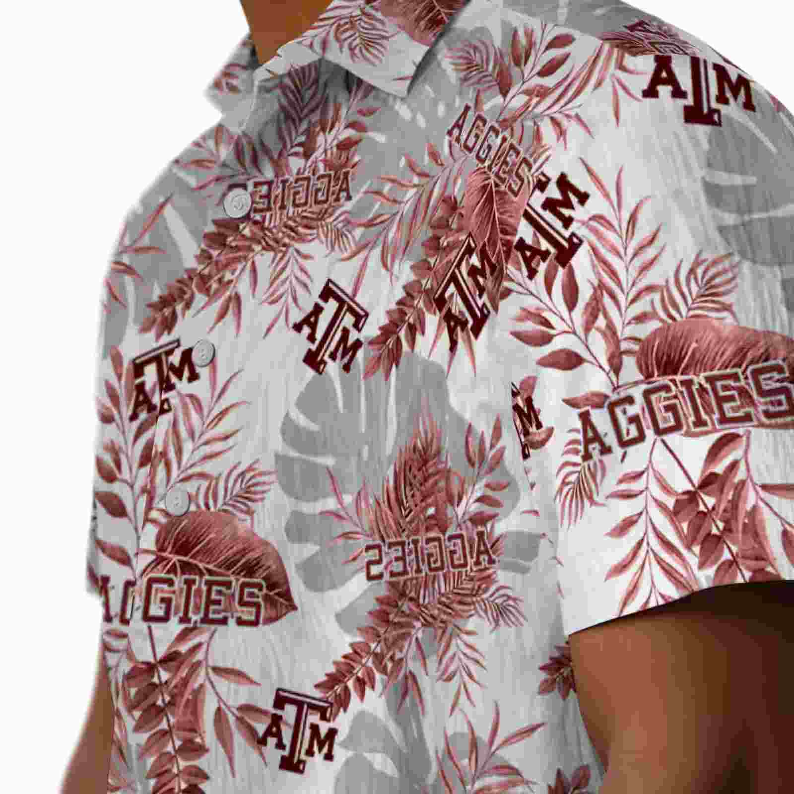 texas am aggies tropical leaves maroon white hawaiian shirt trendy