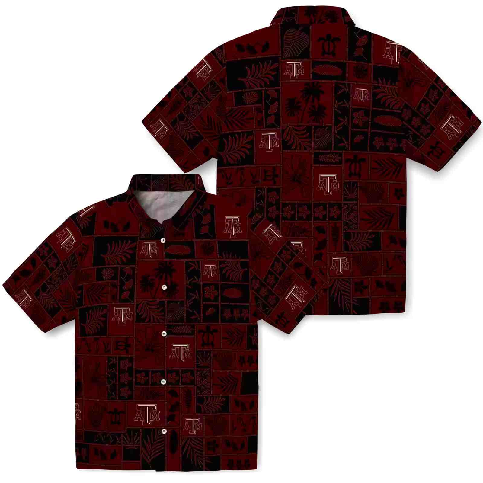 texas am aggies tropical patchwork maroon black hawaiian shirt high quality