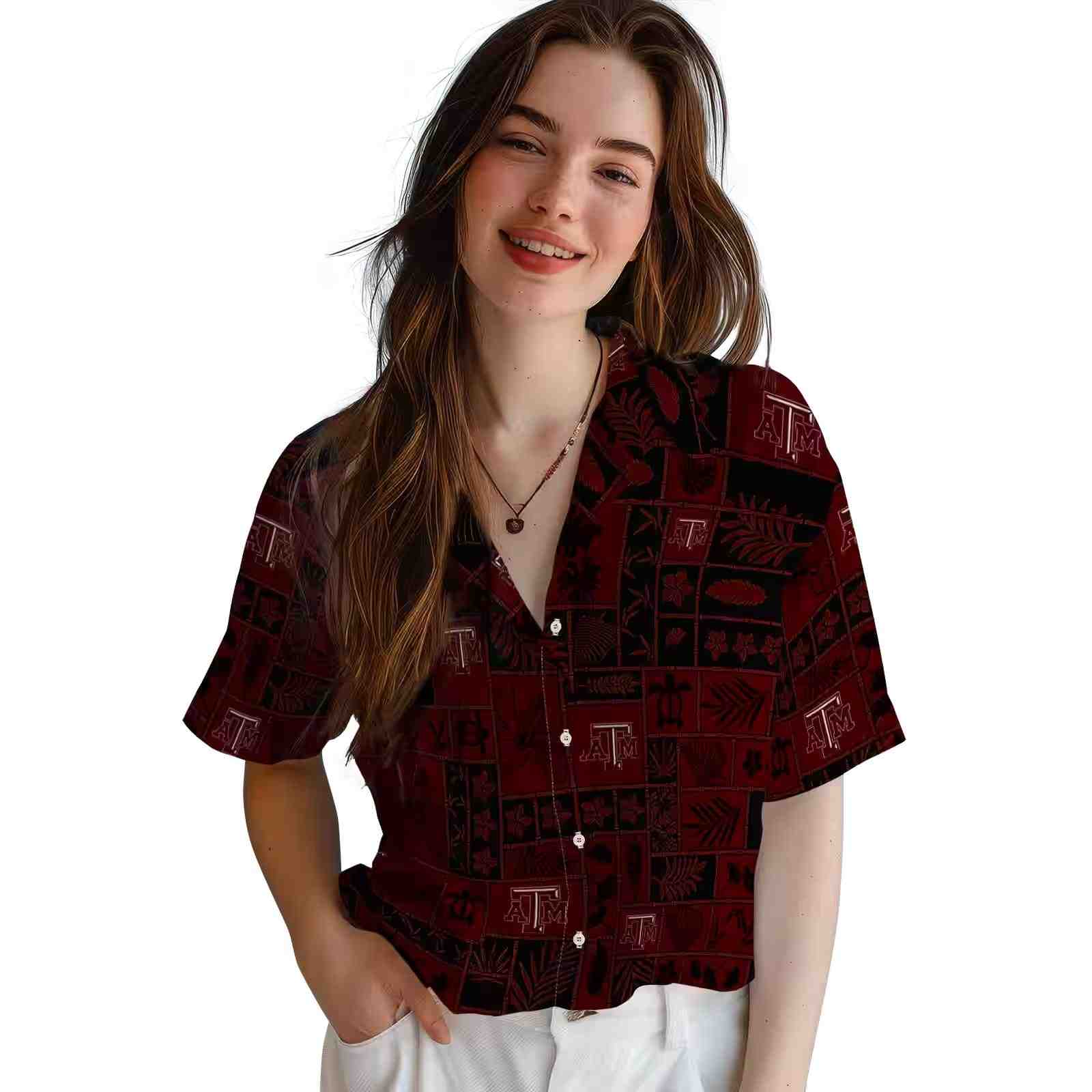 texas am aggies tropical patchwork maroon black hawaiian shirt latest model