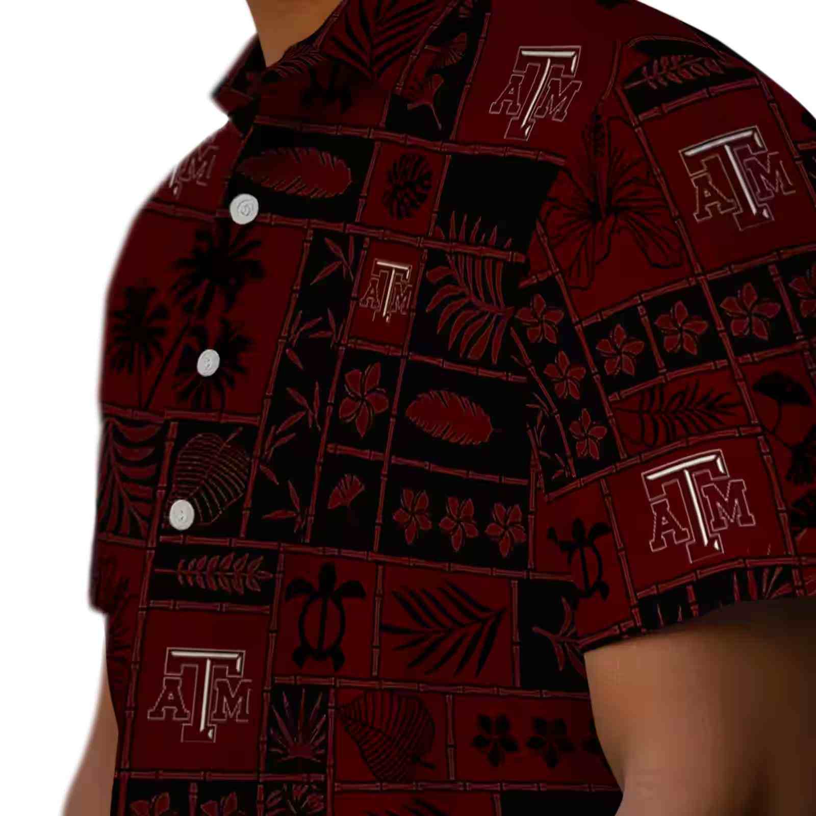 texas am aggies tropical patchwork maroon black hawaiian shirt trendy