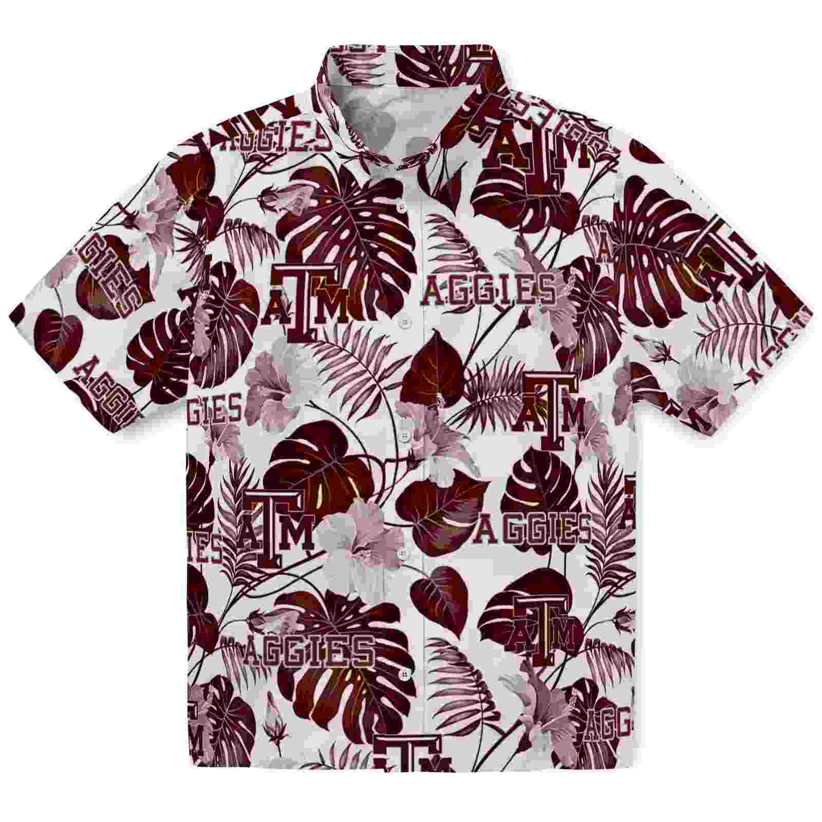 Texas A&M Aggies Tropical Plants Maroon White Hawaiian Shirt