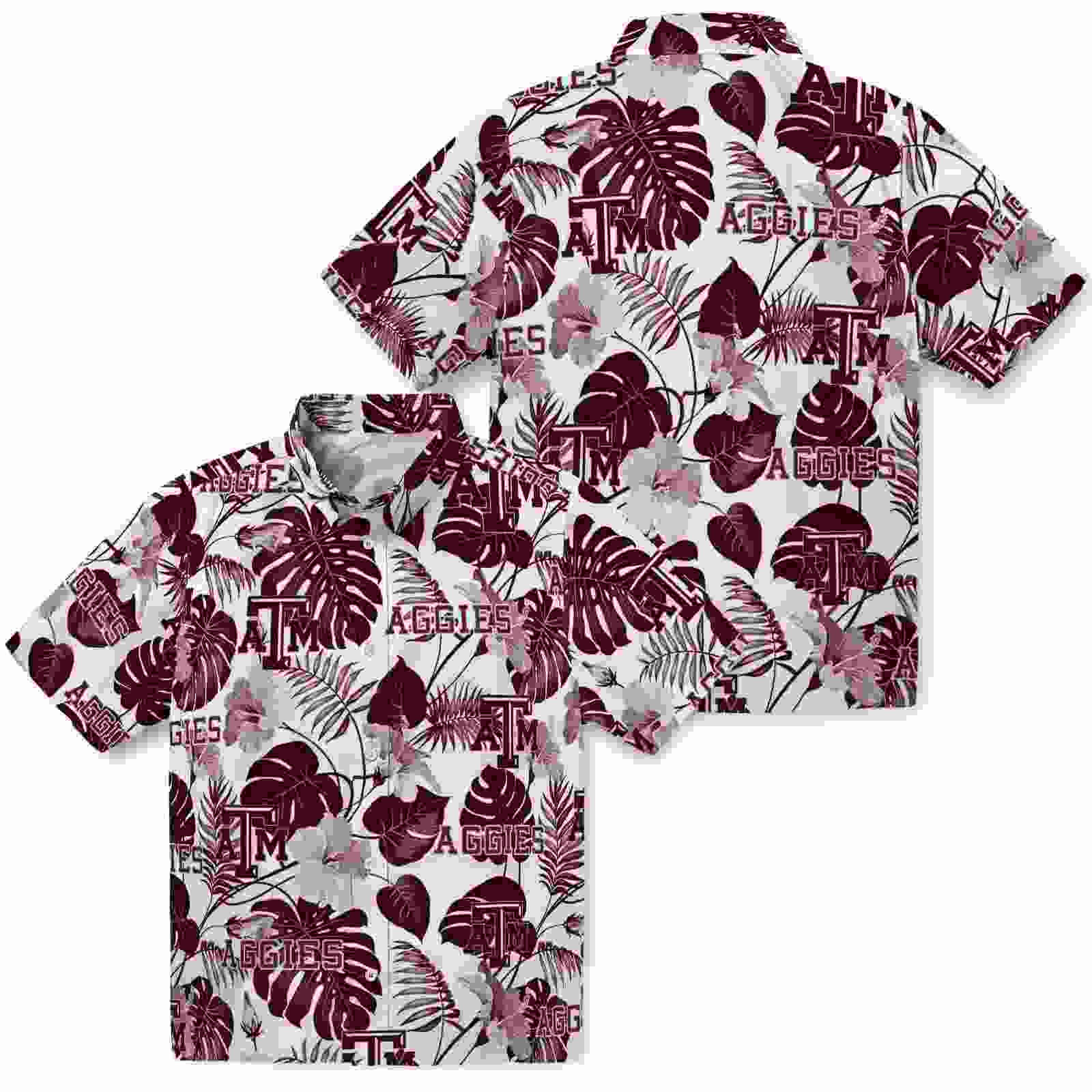 texas am aggies tropical plants maroon white hawaiian shirt high quality