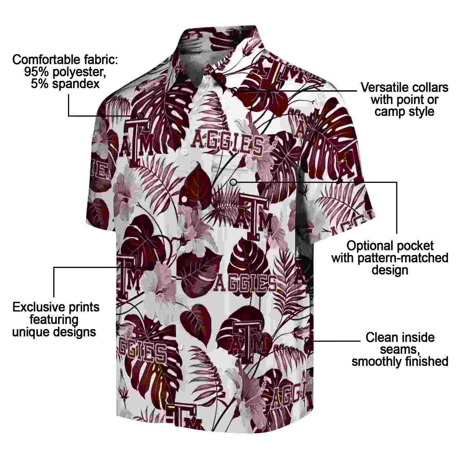 texas am aggies tropical plants maroon white hawaiian shirt new arrival