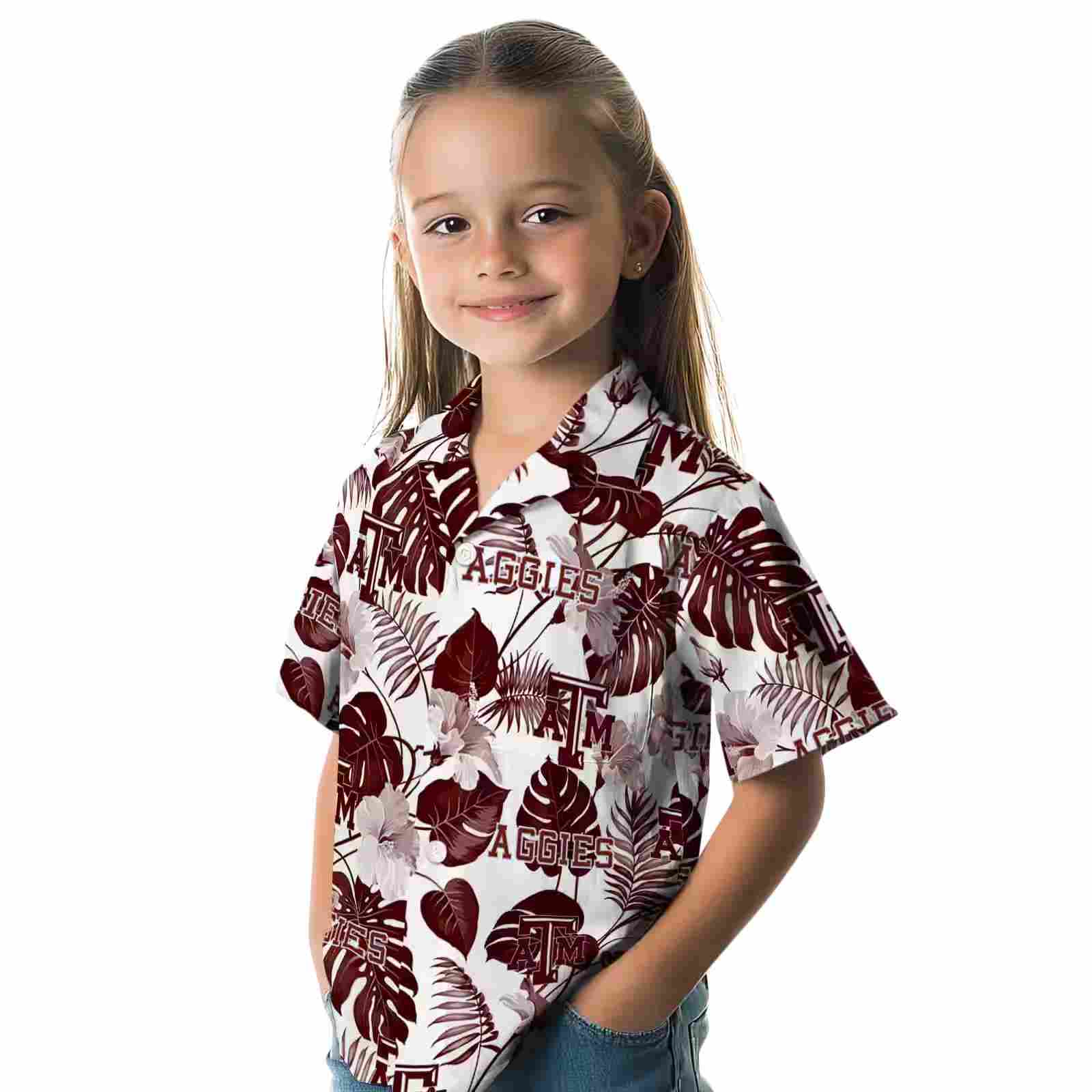 texas am aggies tropical plants maroon white hawaiian shirt premium grade