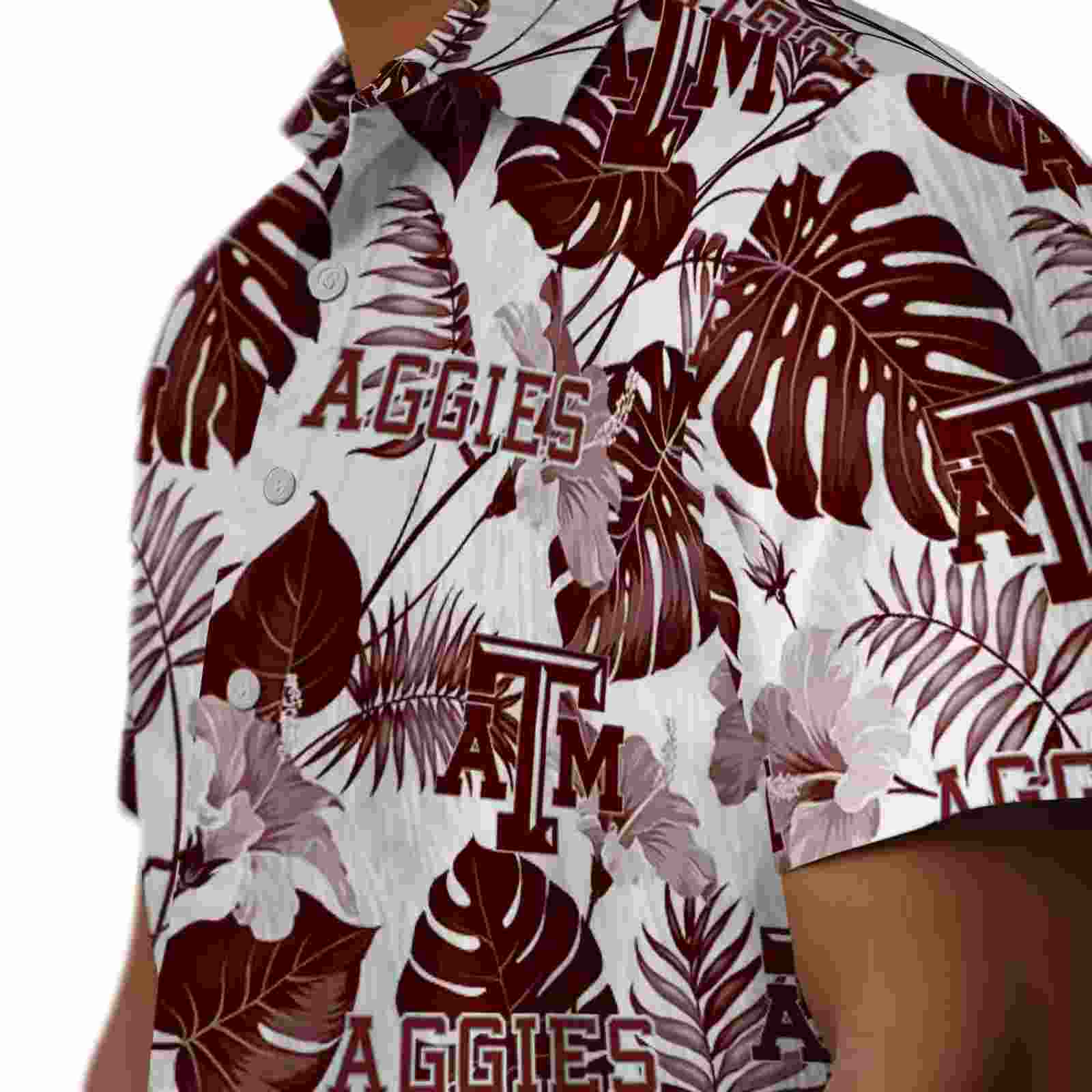 texas am aggies tropical plants maroon white hawaiian shirt trendy