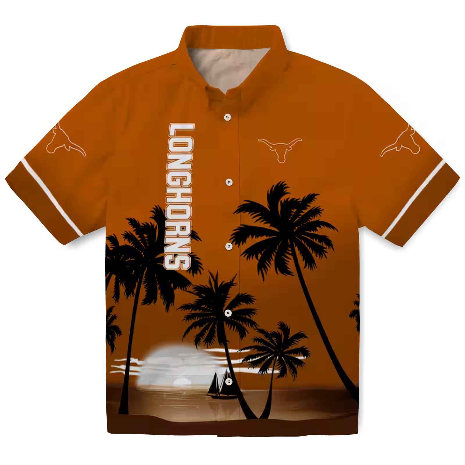 Texas Longhorns Beach Sunset Orange Black Hawaiian Shirt