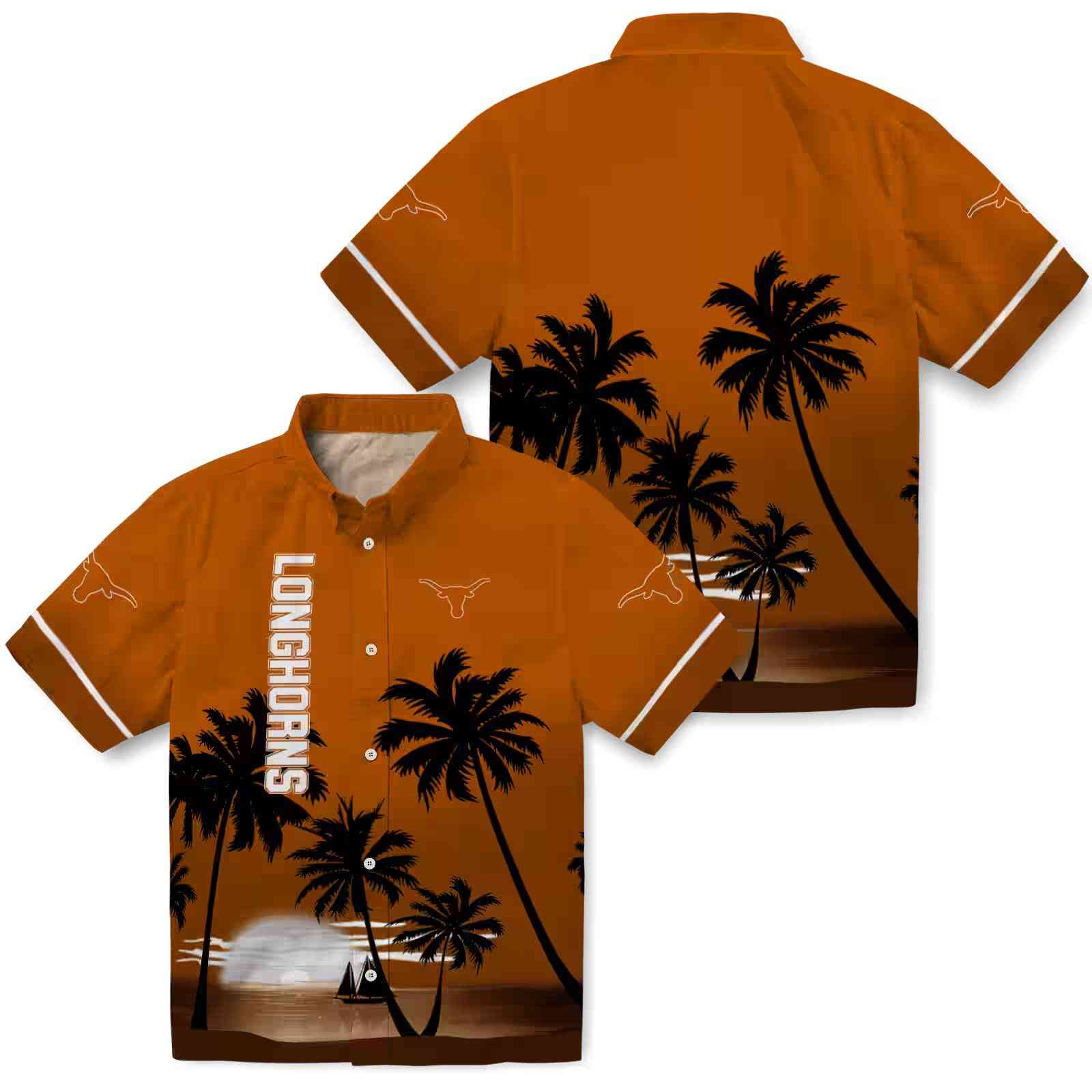 texas longhorns beach sunset orange black hawaiian shirt high quality