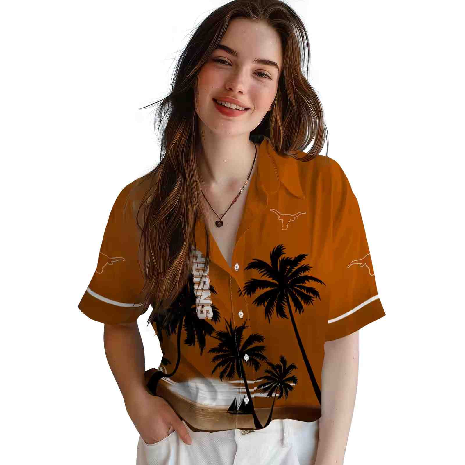 texas longhorns beach sunset orange black hawaiian shirt latest model