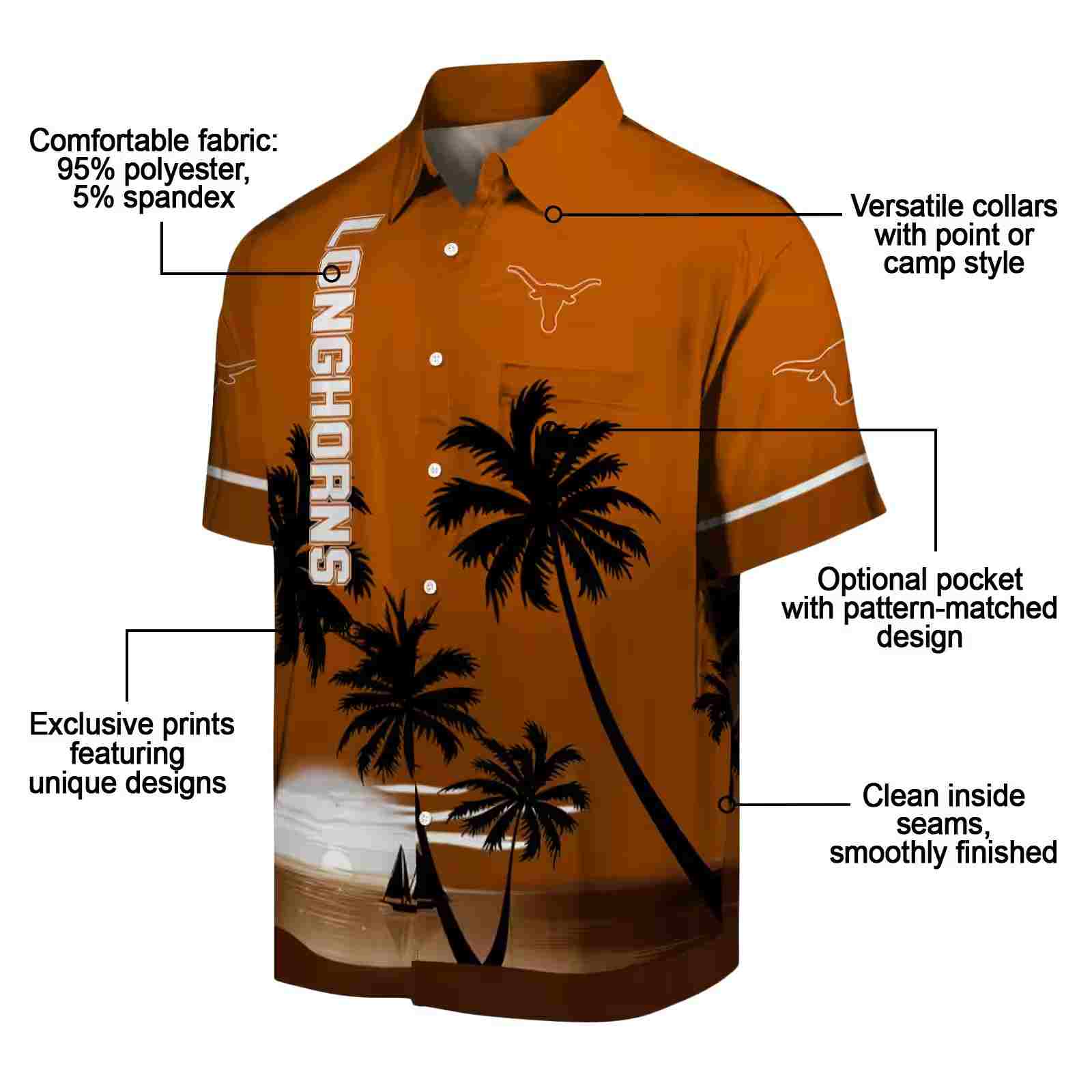 texas longhorns beach sunset orange black hawaiian shirt new arrival