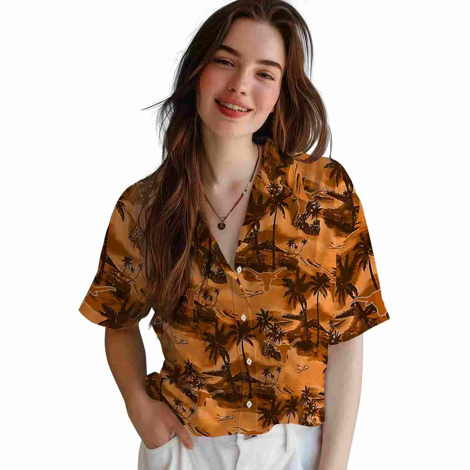 texas longhorns coastal palms orange hawaiian shirt latest model