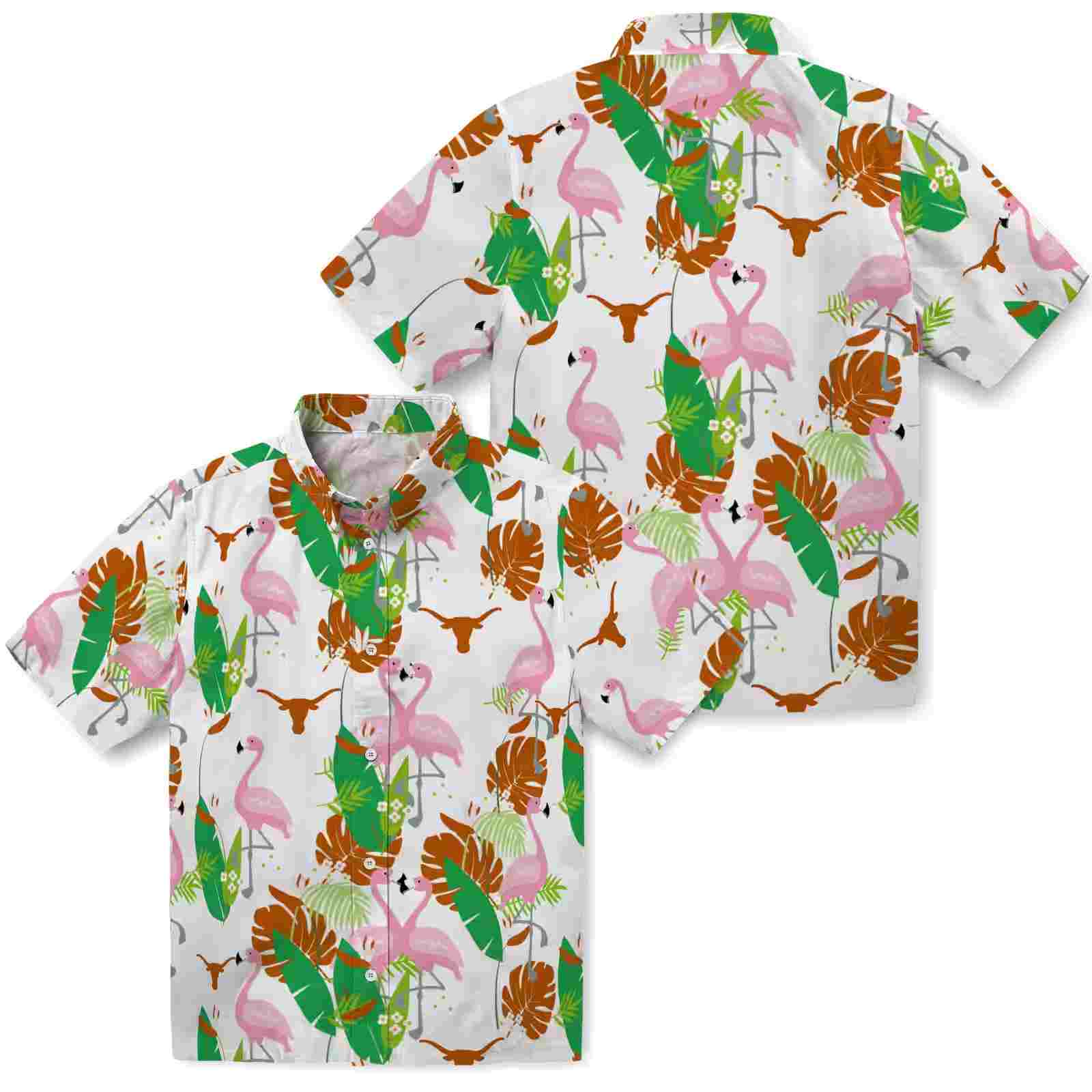 texas longhorns flamingo foliage orange green hawaiian shirt high quality