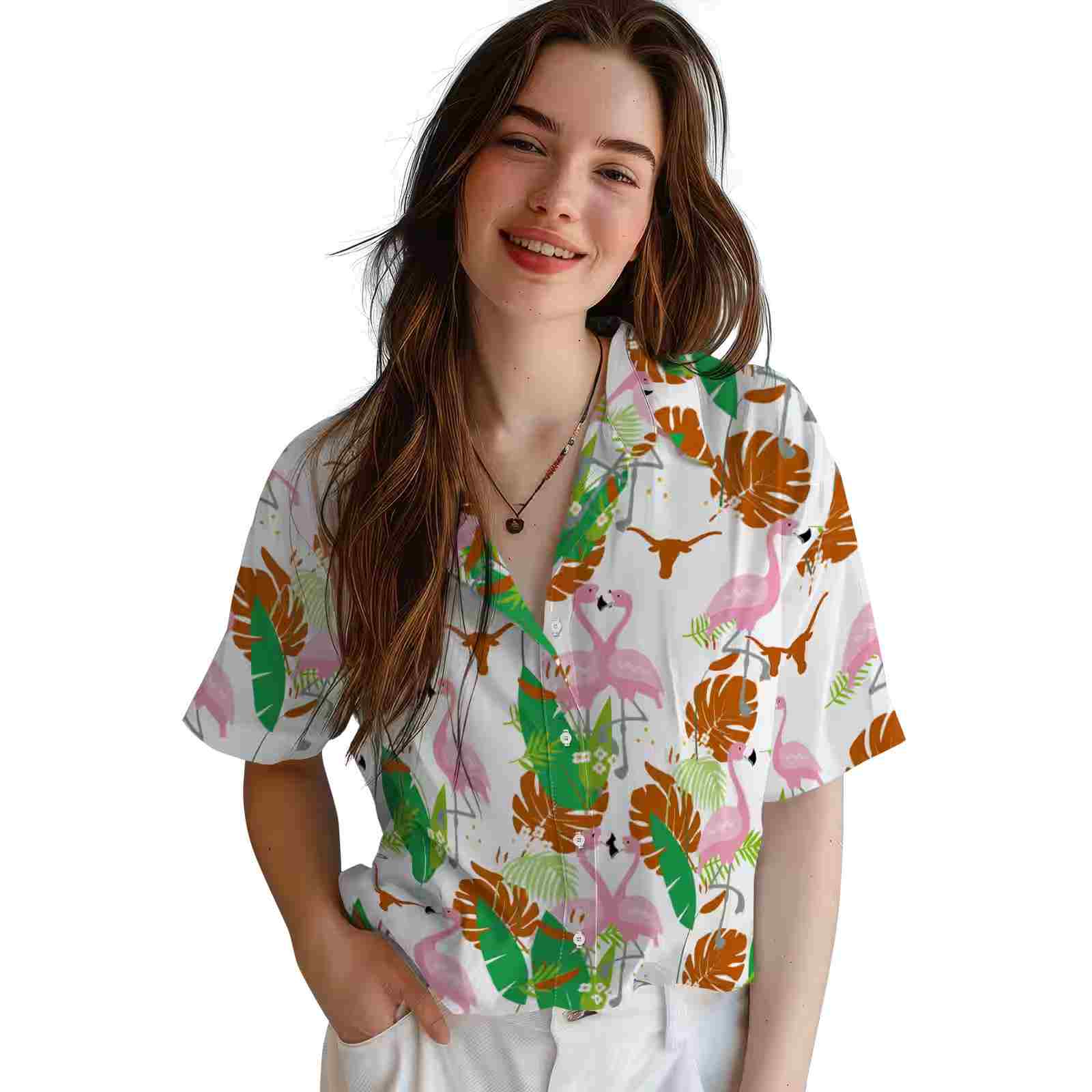 texas longhorns flamingo foliage orange green hawaiian shirt latest model