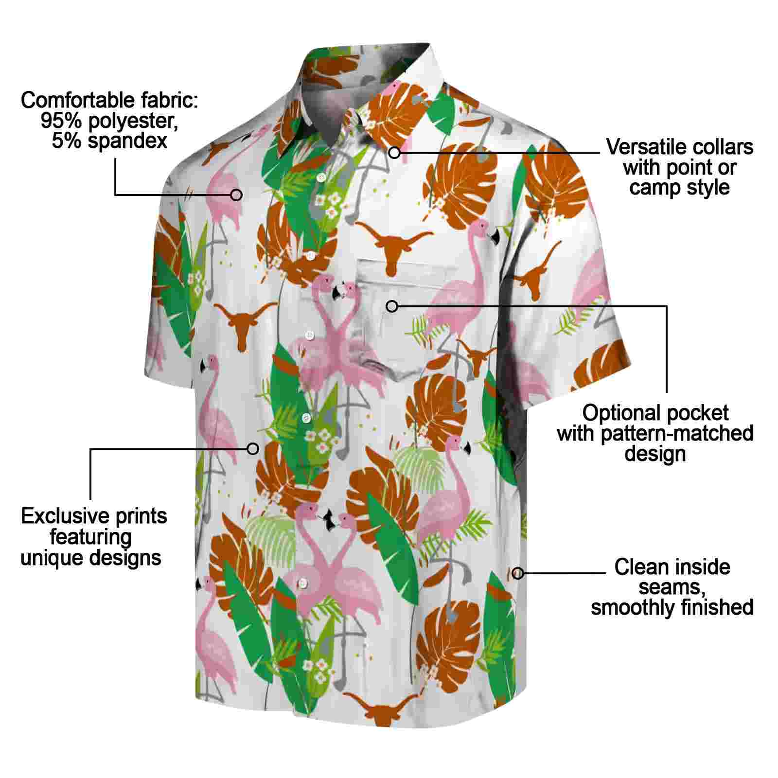 texas longhorns flamingo foliage orange green hawaiian shirt new arrival