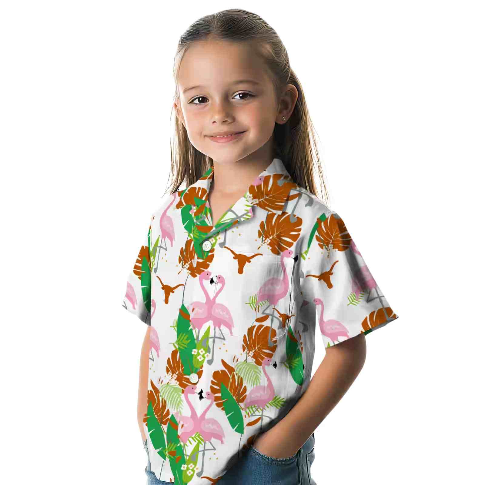 texas longhorns flamingo foliage orange green hawaiian shirt premium grade