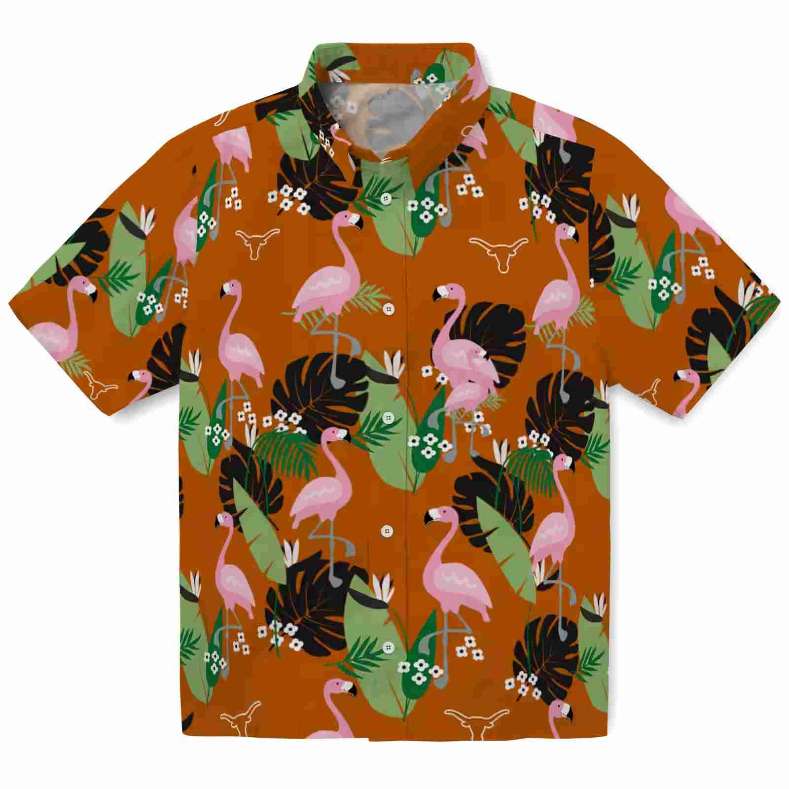 Texas Longhorns Flamingo Leaf Motif Orange Hawaiian Shirt