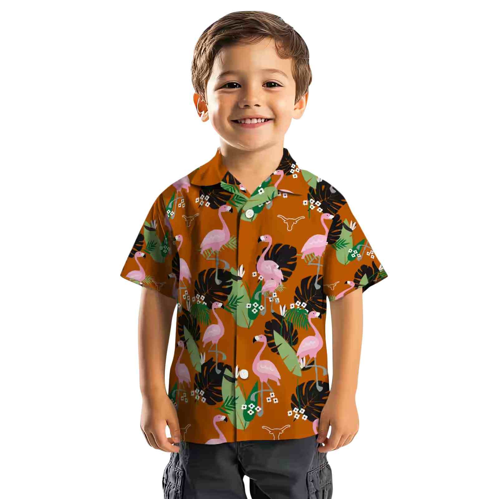 texas longhorns flamingo leaf motif orange hawaiian shirt top rated