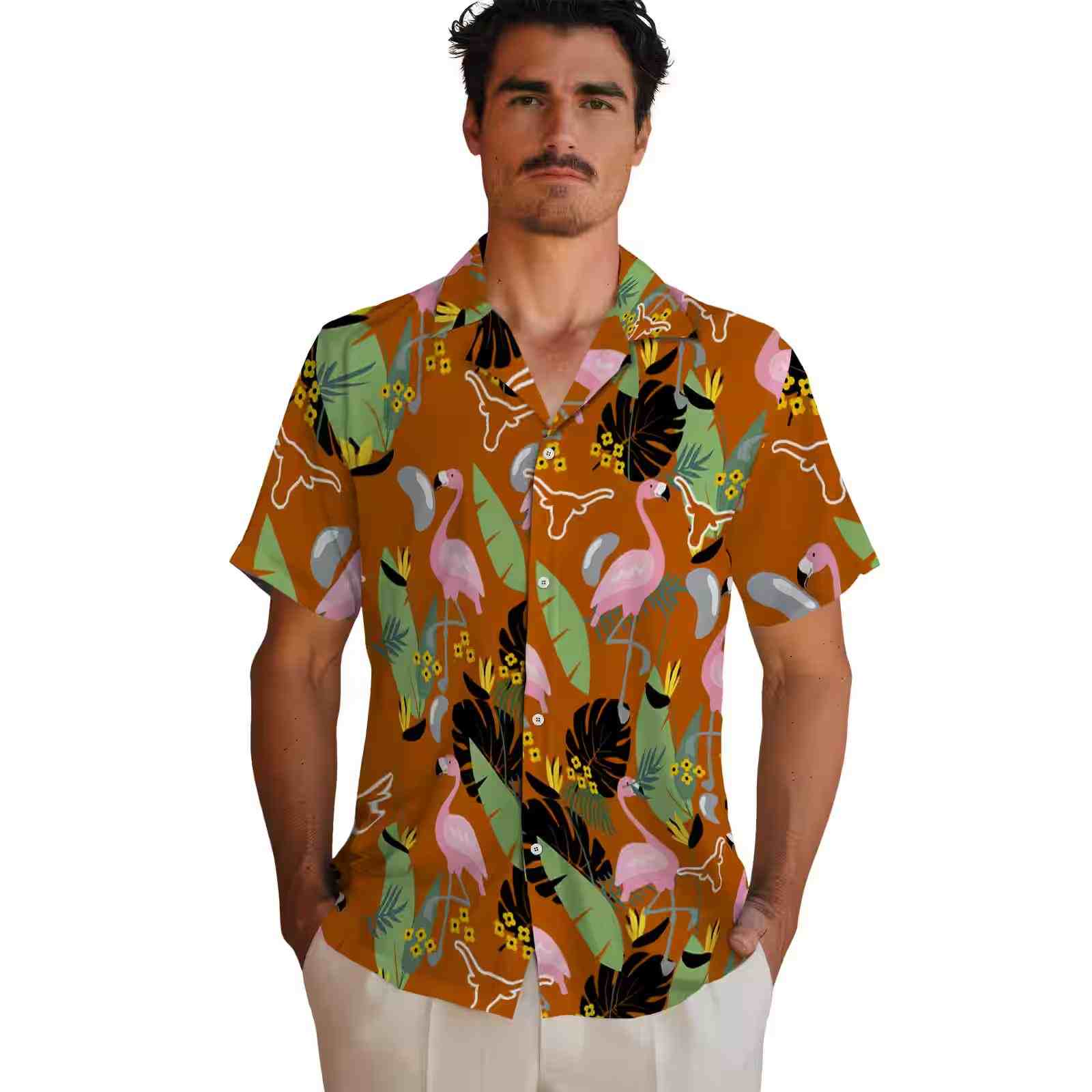 texas longhorns flamingo leaves orange hawaiian shirt fashion forward