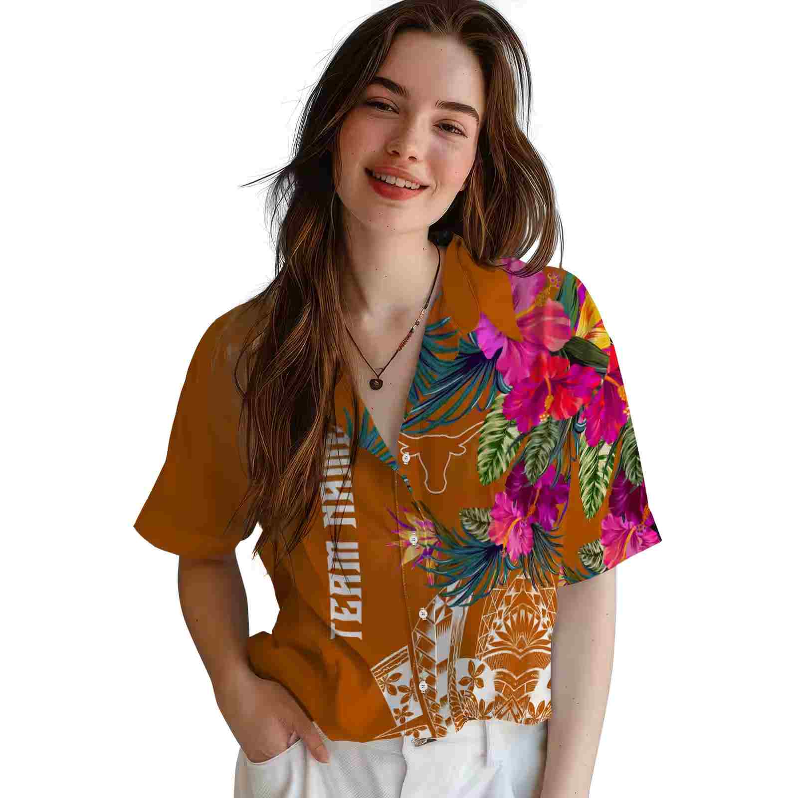 texas longhorns floral polynesian orange hawaiian shirt latest model