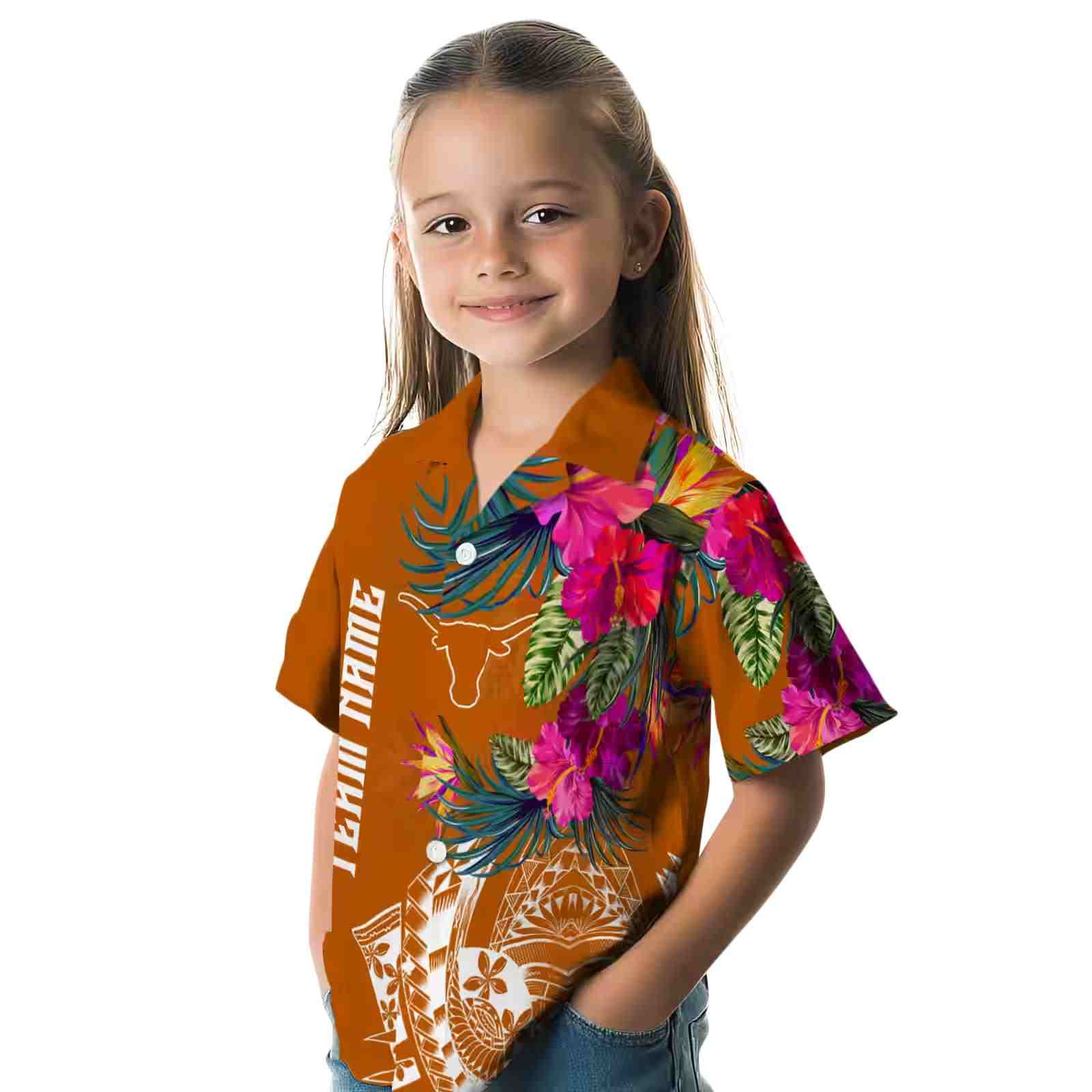 texas longhorns floral polynesian orange hawaiian shirt premium grade