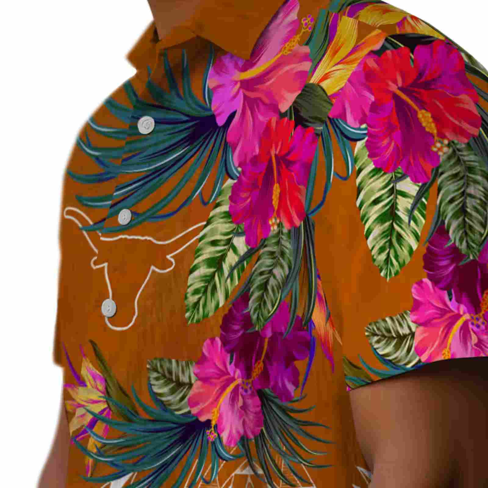 texas longhorns floral polynesian orange hawaiian shirt trendy