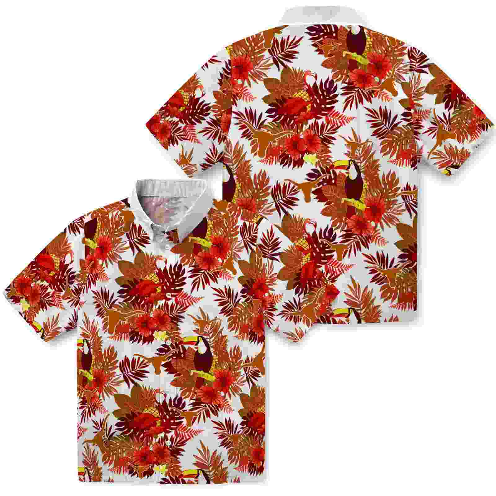 texas longhorns floral toucan orange red hawaiian shirt high quality