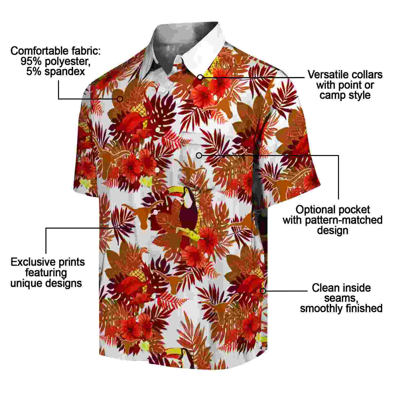 texas longhorns floral toucan orange red hawaiian shirt new arrival