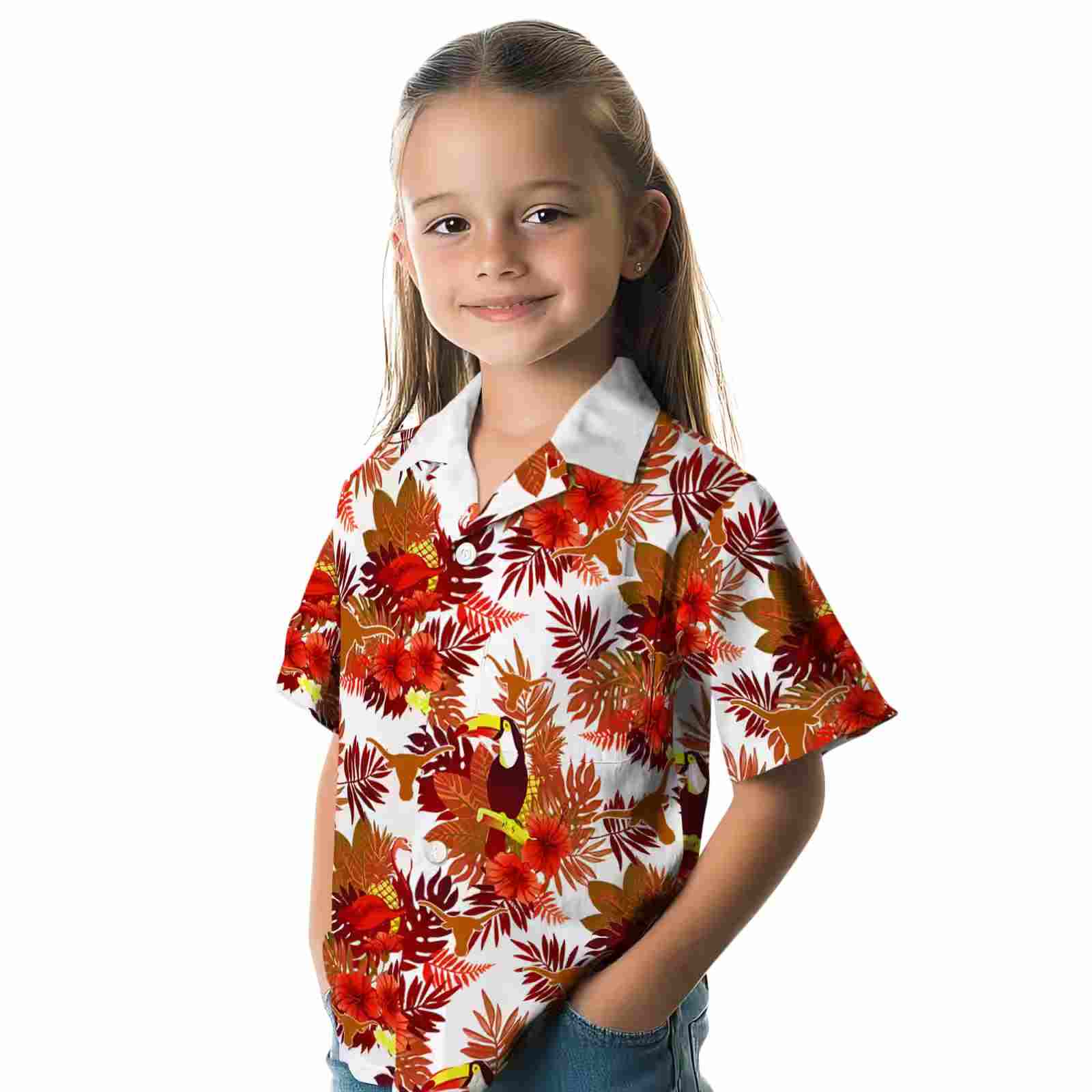 texas longhorns floral toucan orange red hawaiian shirt premium grade