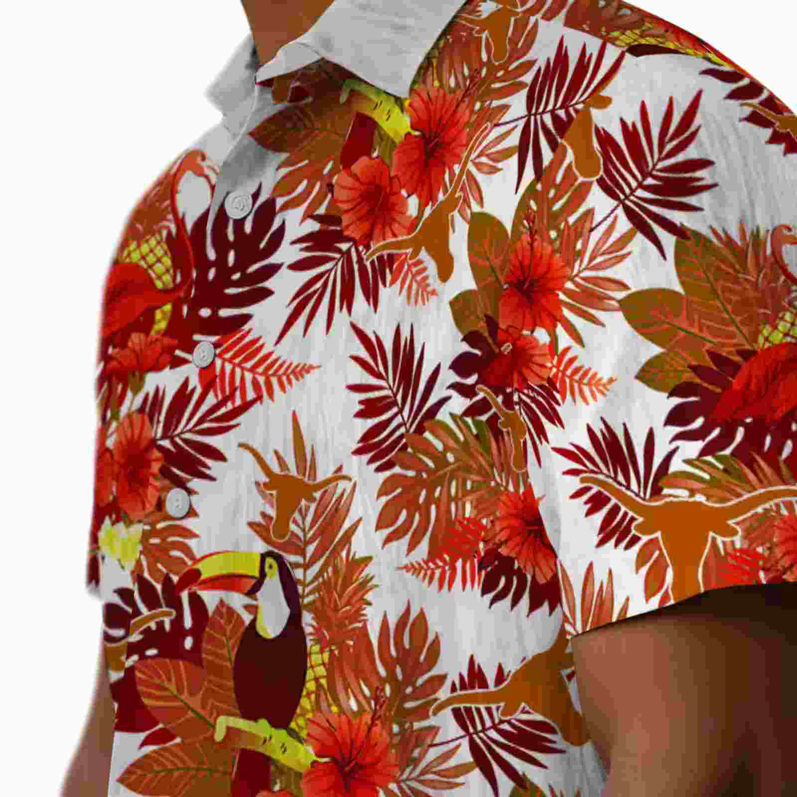 texas longhorns floral toucan orange red hawaiian shirt trendy