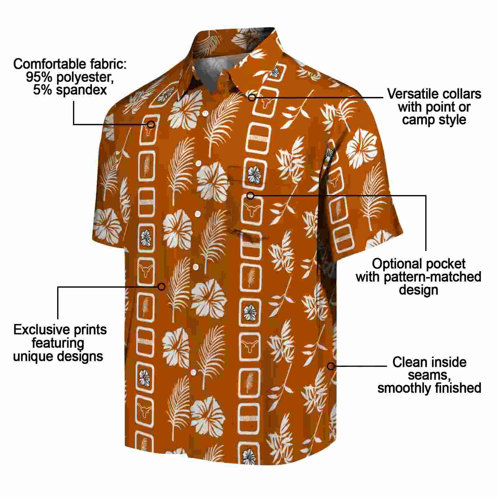 texas longhorns framed floral orange hawaiian shirt new arrival