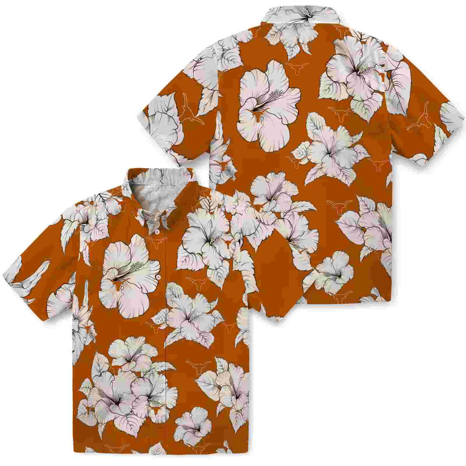 texas longhorns hibiscus blooms orange white hawaiian shirt high quality