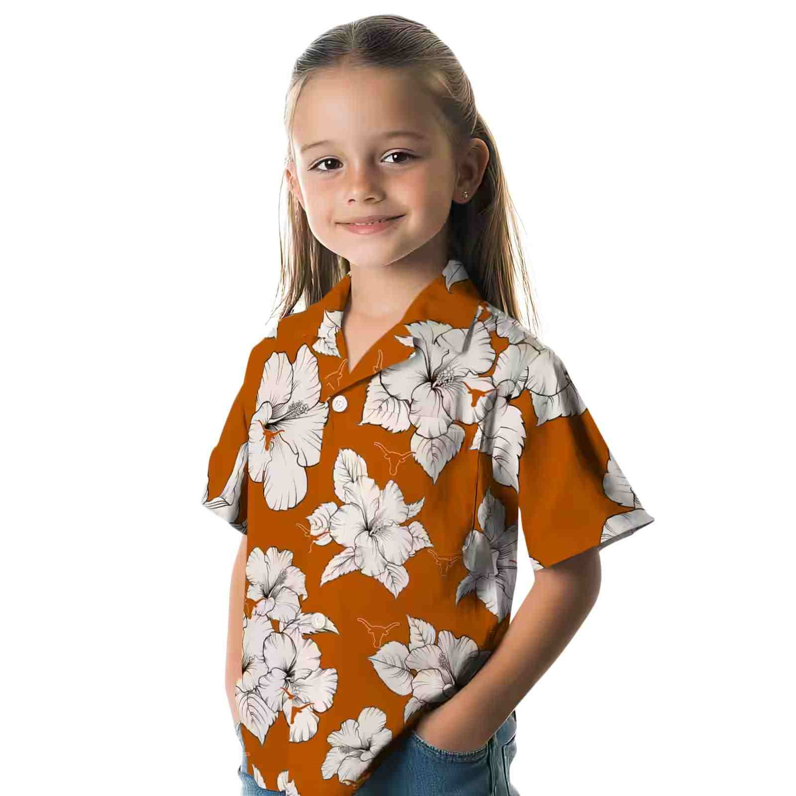 texas longhorns hibiscus blooms orange white hawaiian shirt premium grade