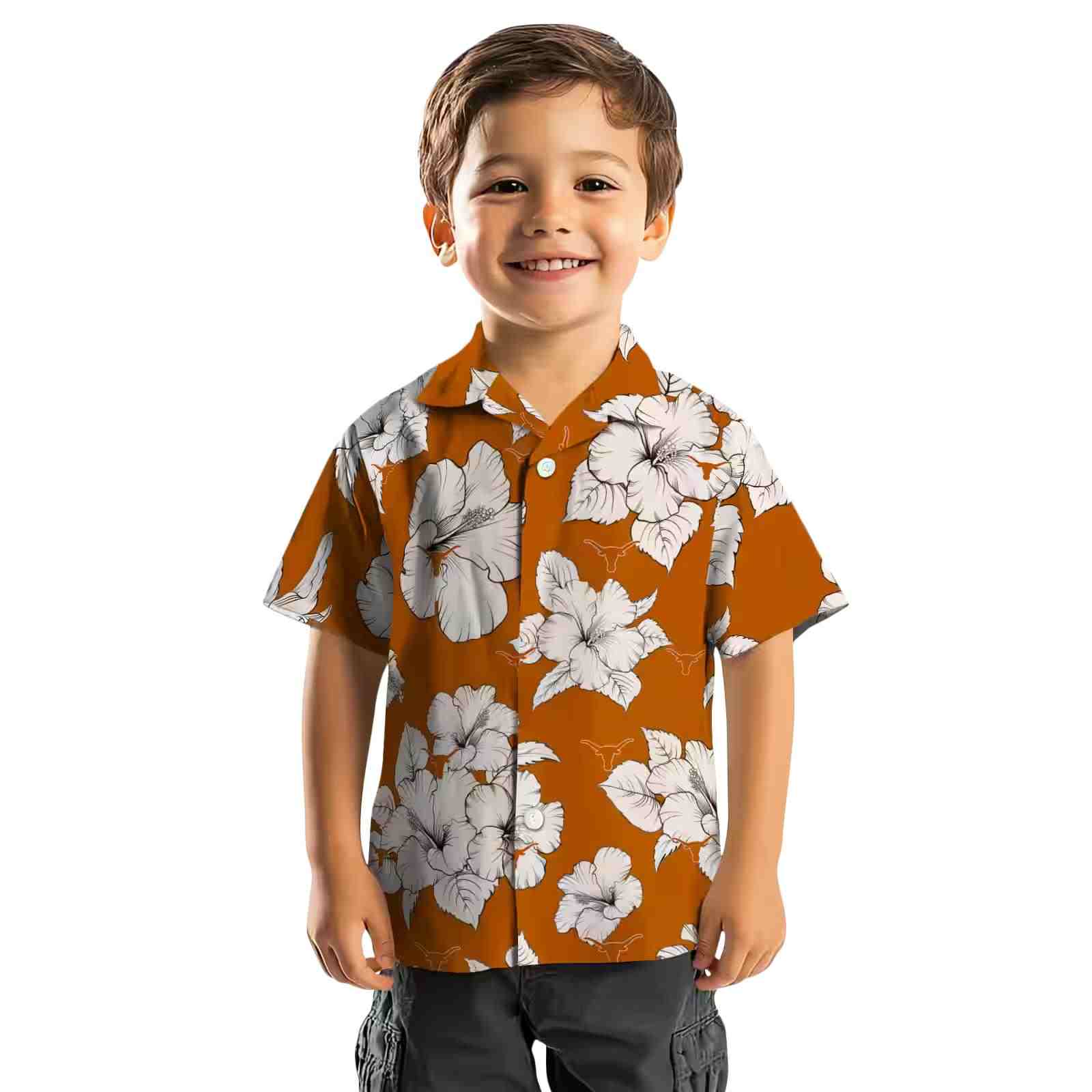 texas longhorns hibiscus blooms orange white hawaiian shirt top rated