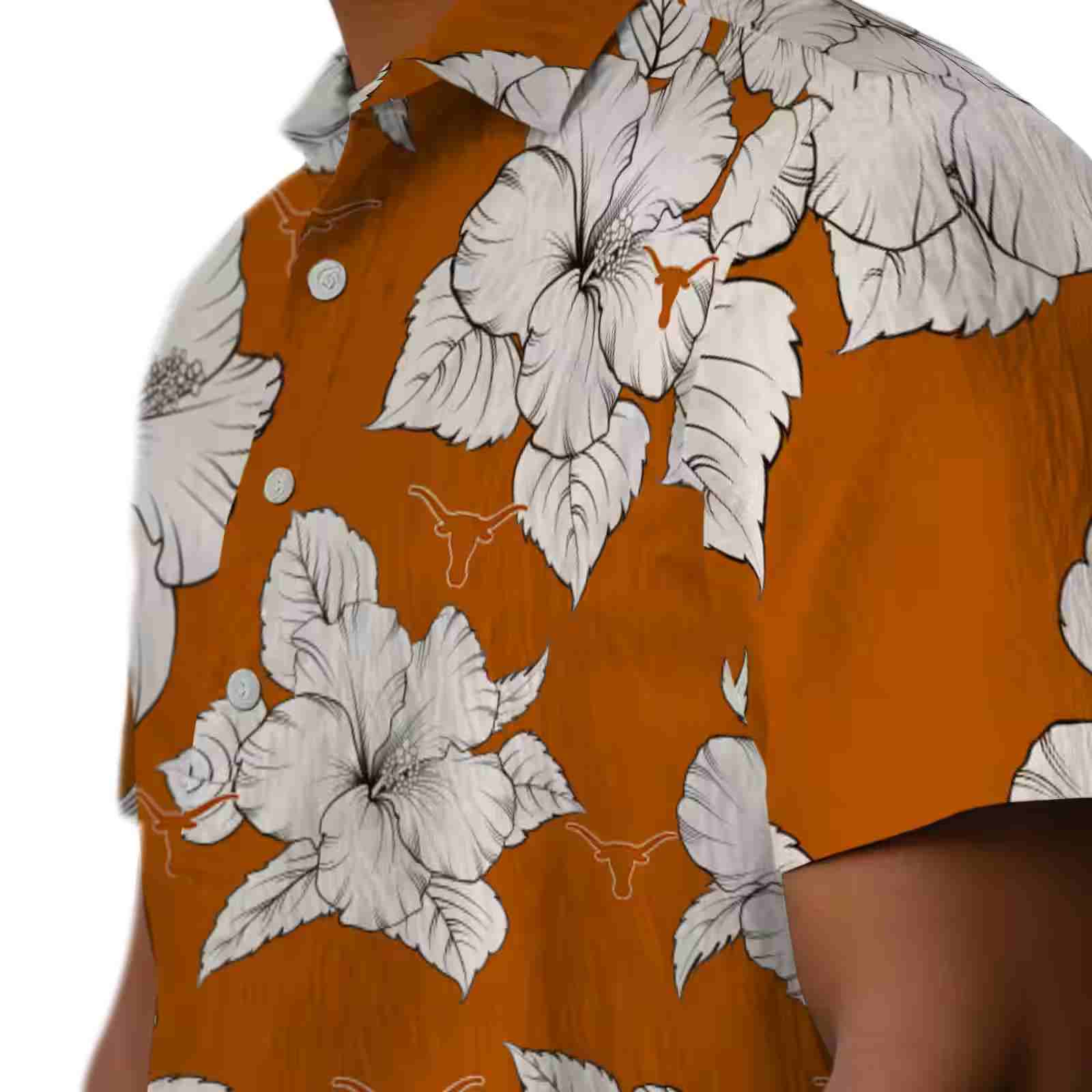 texas longhorns hibiscus blooms orange white hawaiian shirt trendy