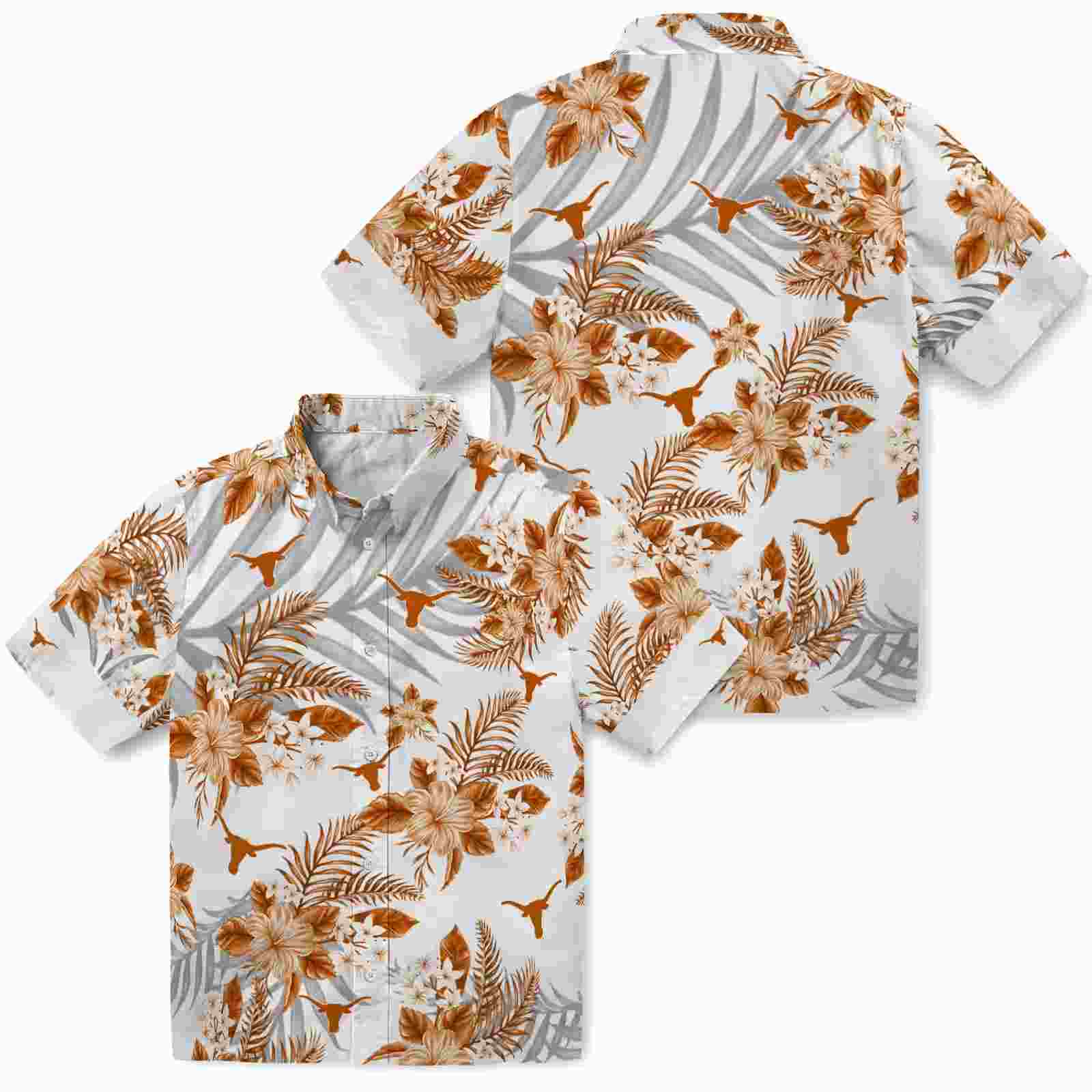 texas longhorns hibiscus palm leaves orange white hawaiian shirt high quality