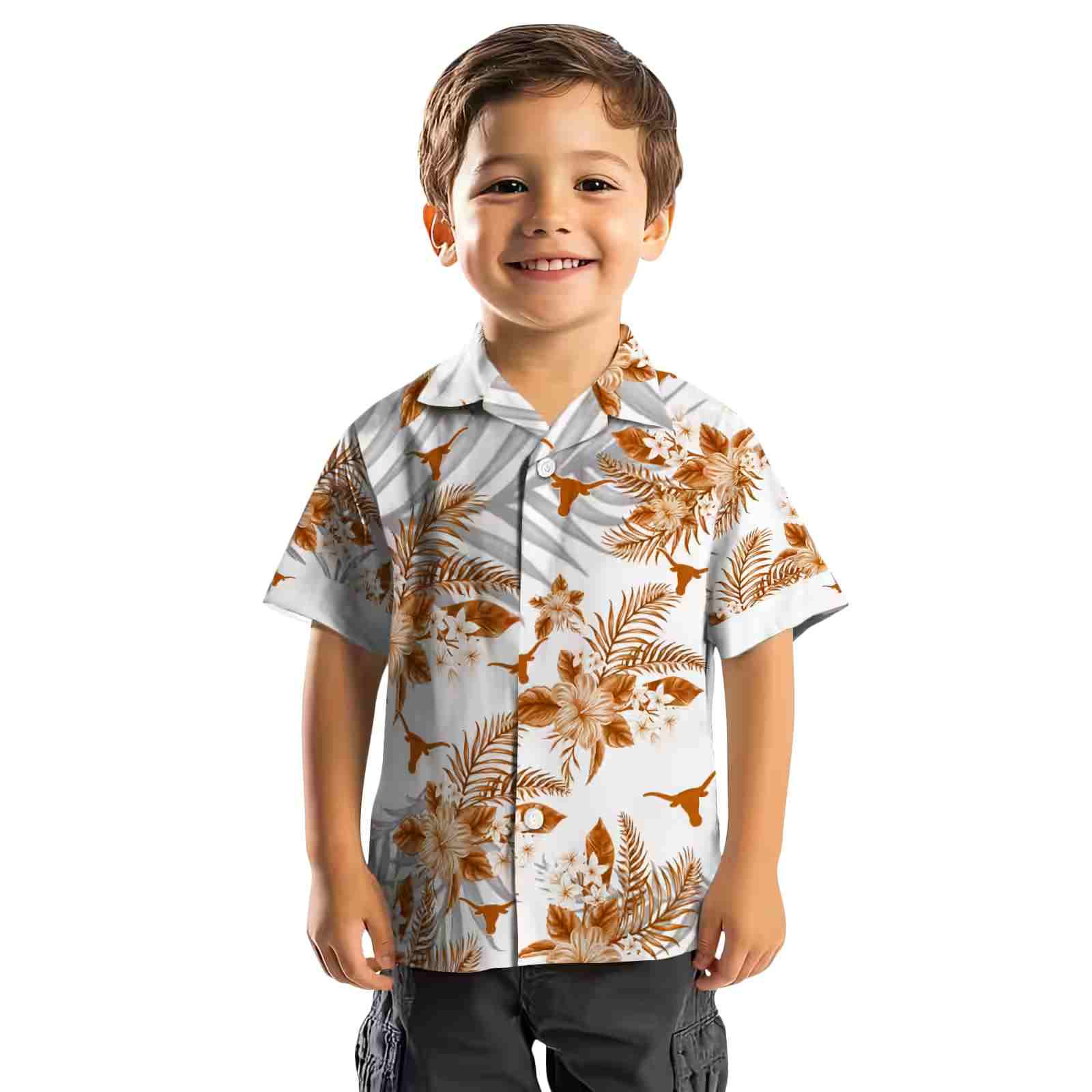 texas longhorns hibiscus palm leaves orange white hawaiian shirt top rated