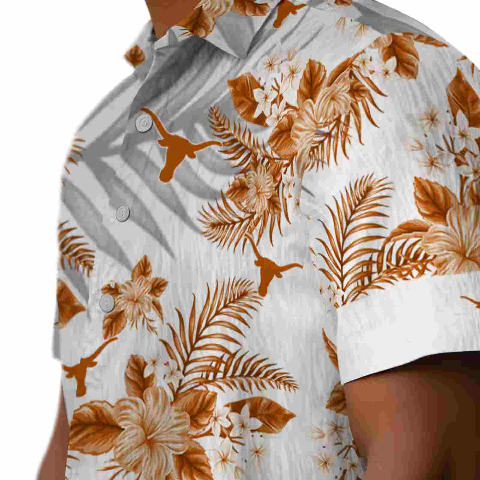 texas longhorns hibiscus palm leaves orange white hawaiian shirt trendy