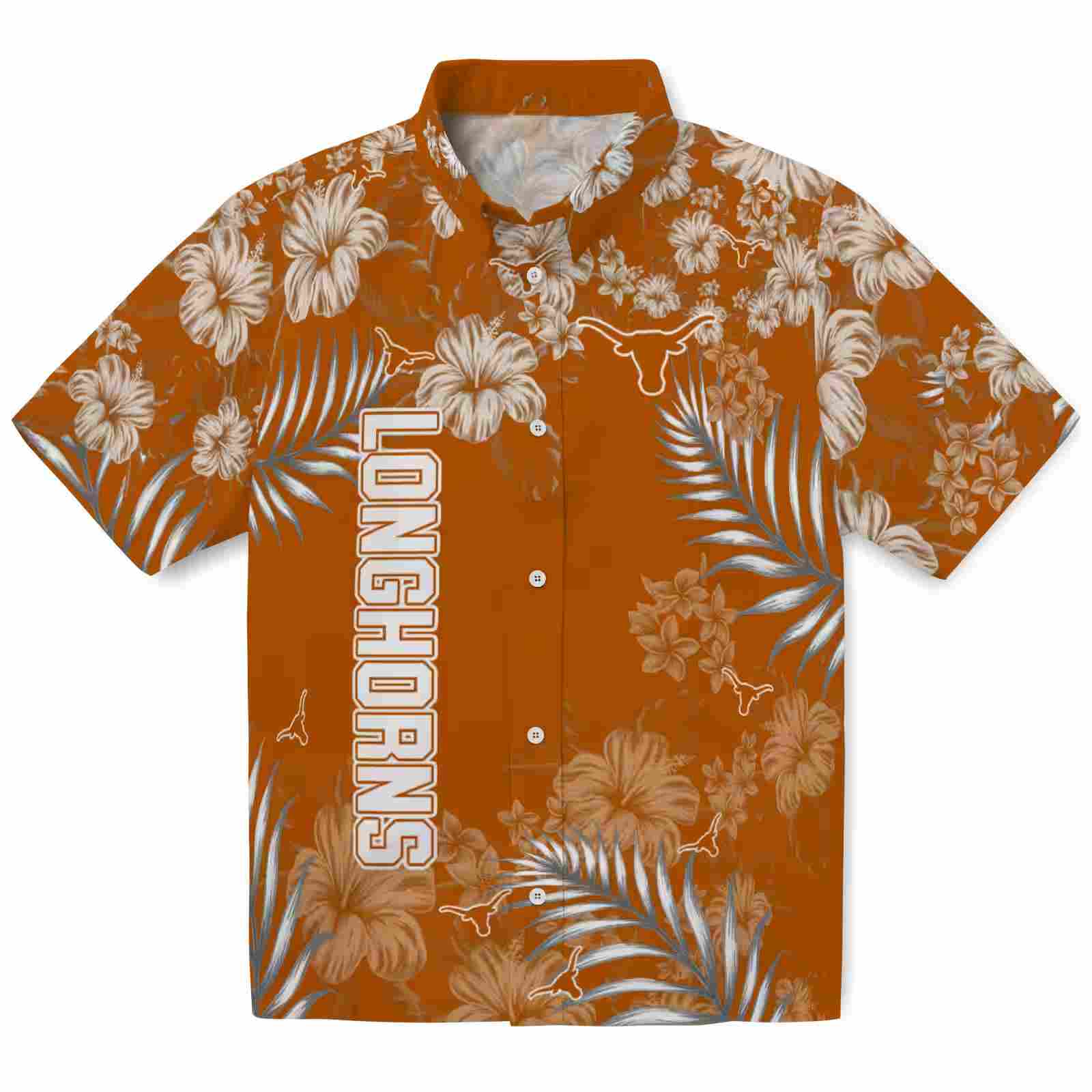 Texas Longhorns Hibiscus Print Orange Hawaiian Shirt