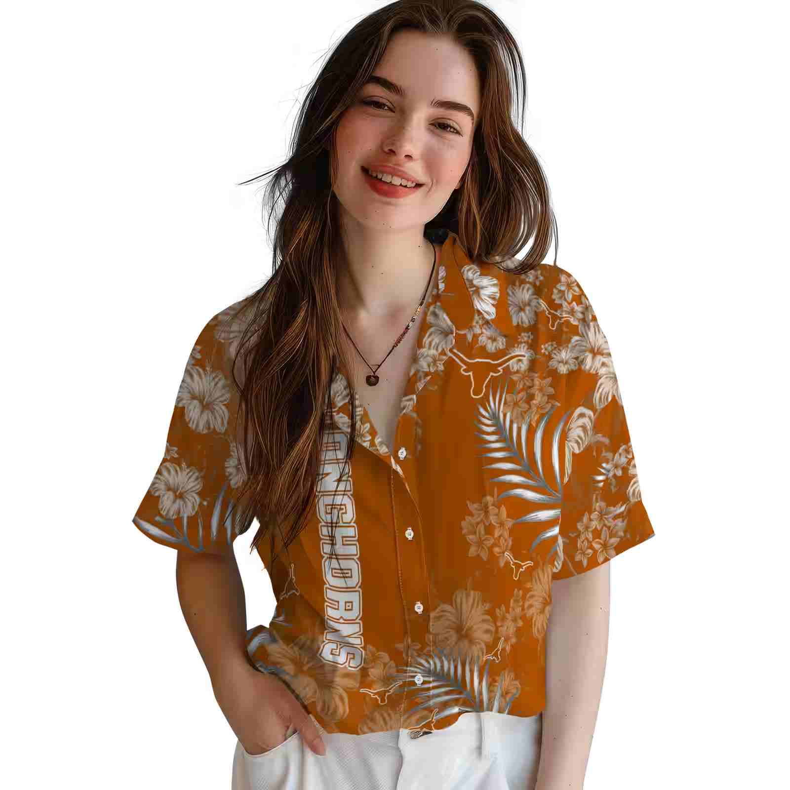 texas longhorns hibiscus print orange hawaiian shirt latest model