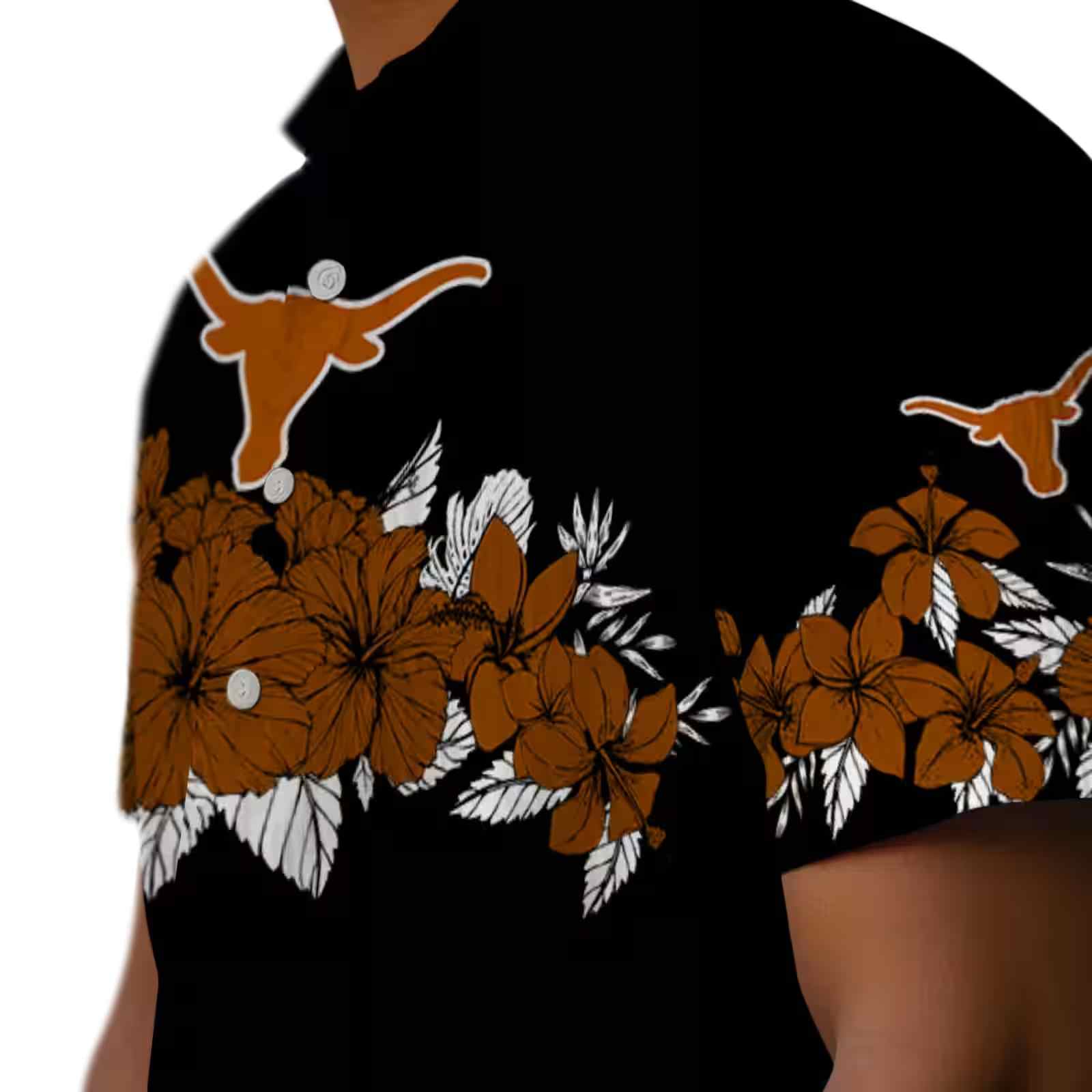 texas longhorns hibiscus stripe orange black hawaiian shirt trendy