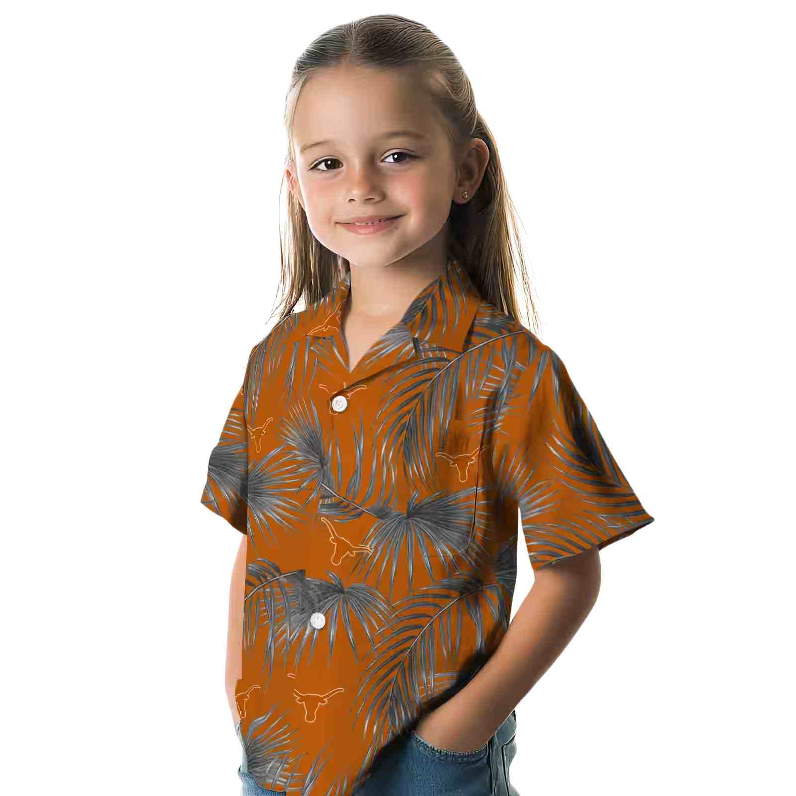 texas longhorns leafy palms orange hawaiian shirt premium grade