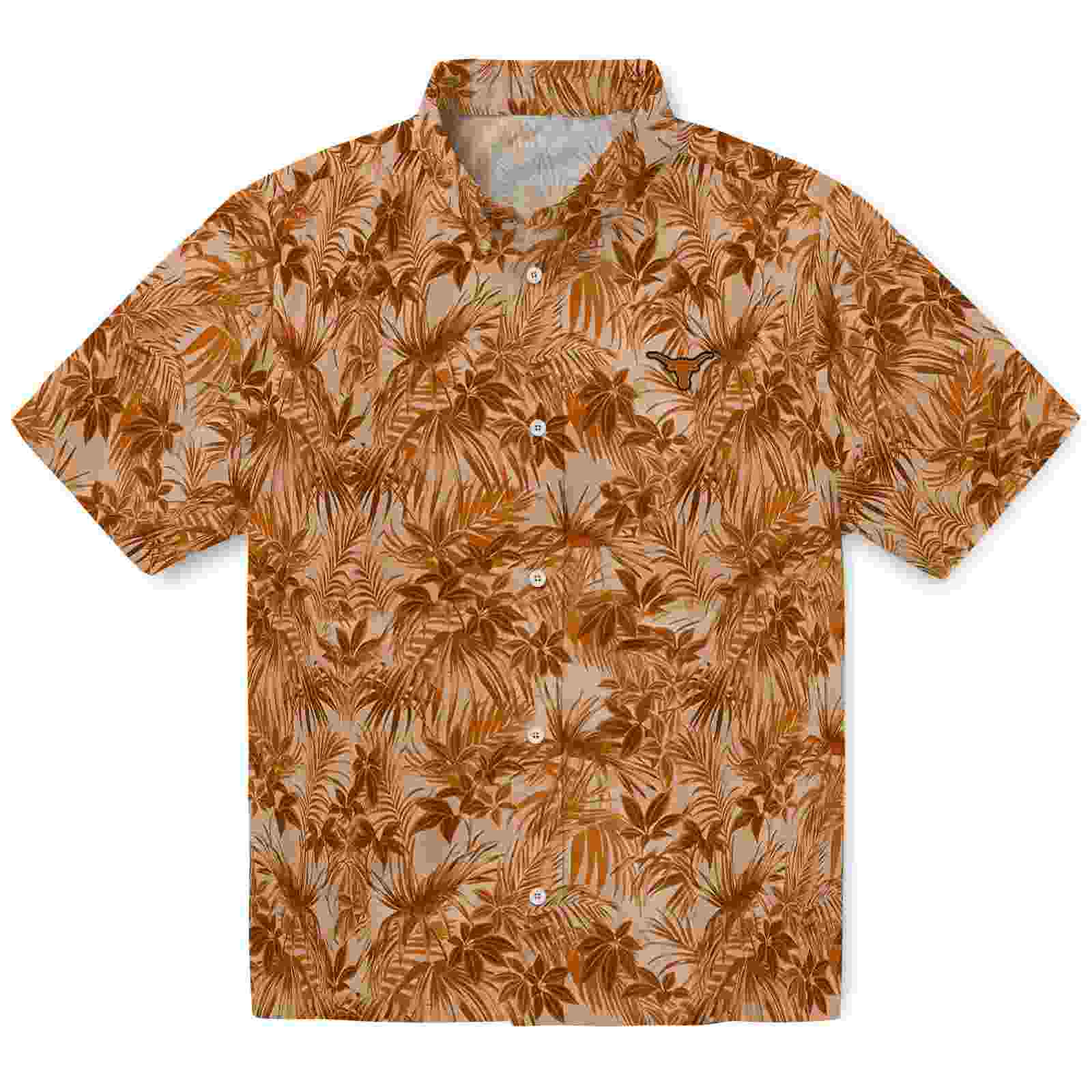 Texas Longhorns Leafy Pattern Orange Hawaiian Shirt