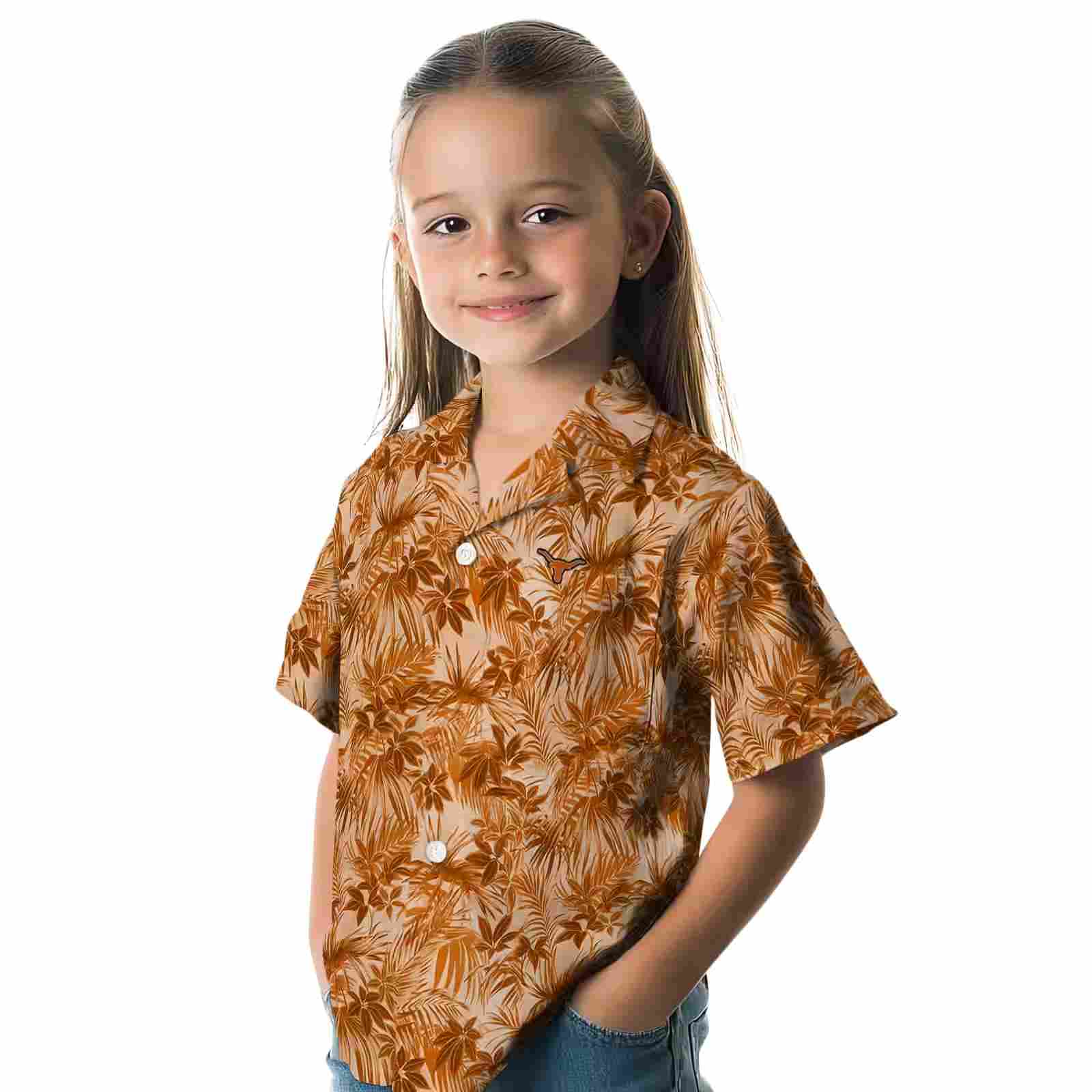 texas longhorns leafy pattern orange hawaiian shirt premium grade