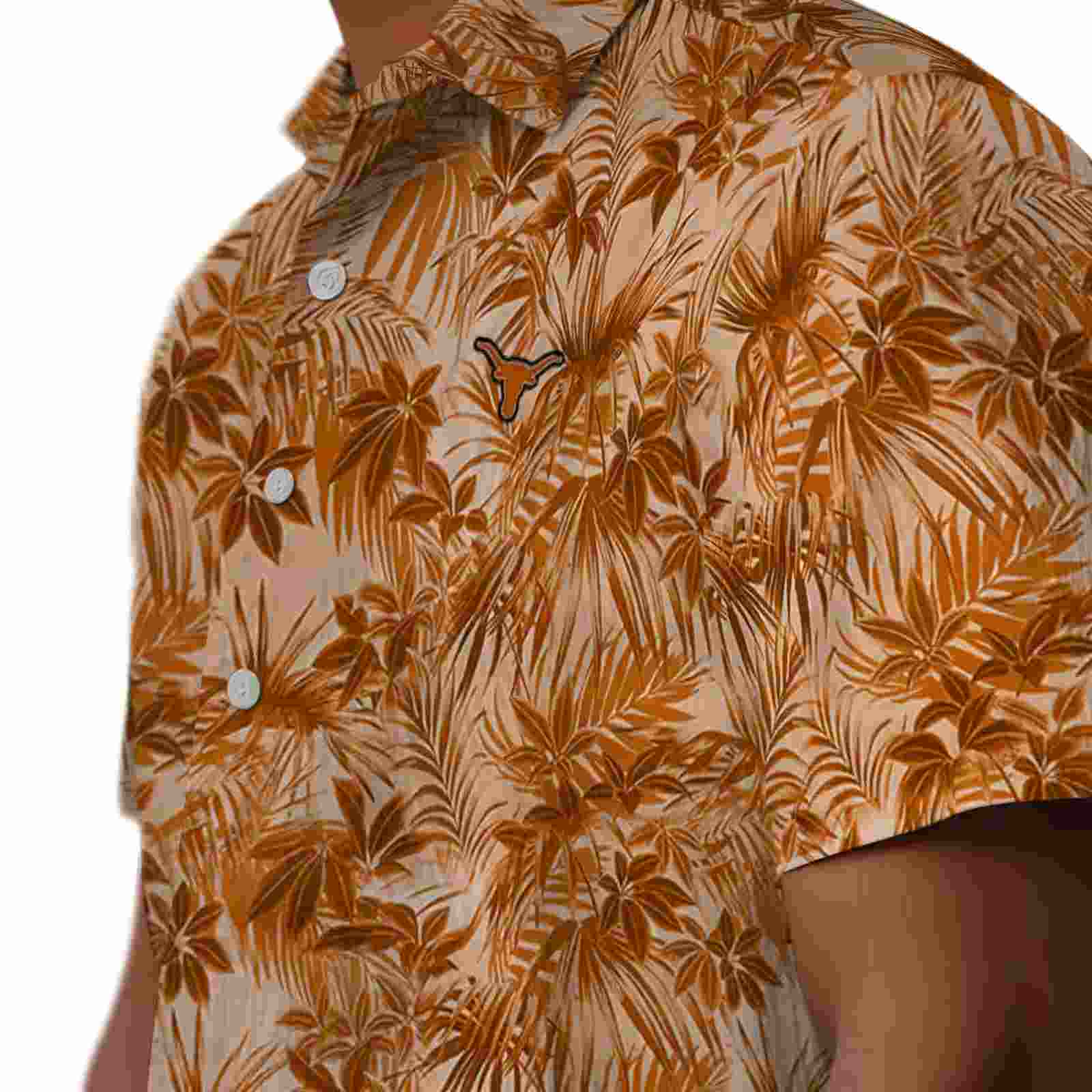 texas longhorns leafy pattern orange hawaiian shirt trendy