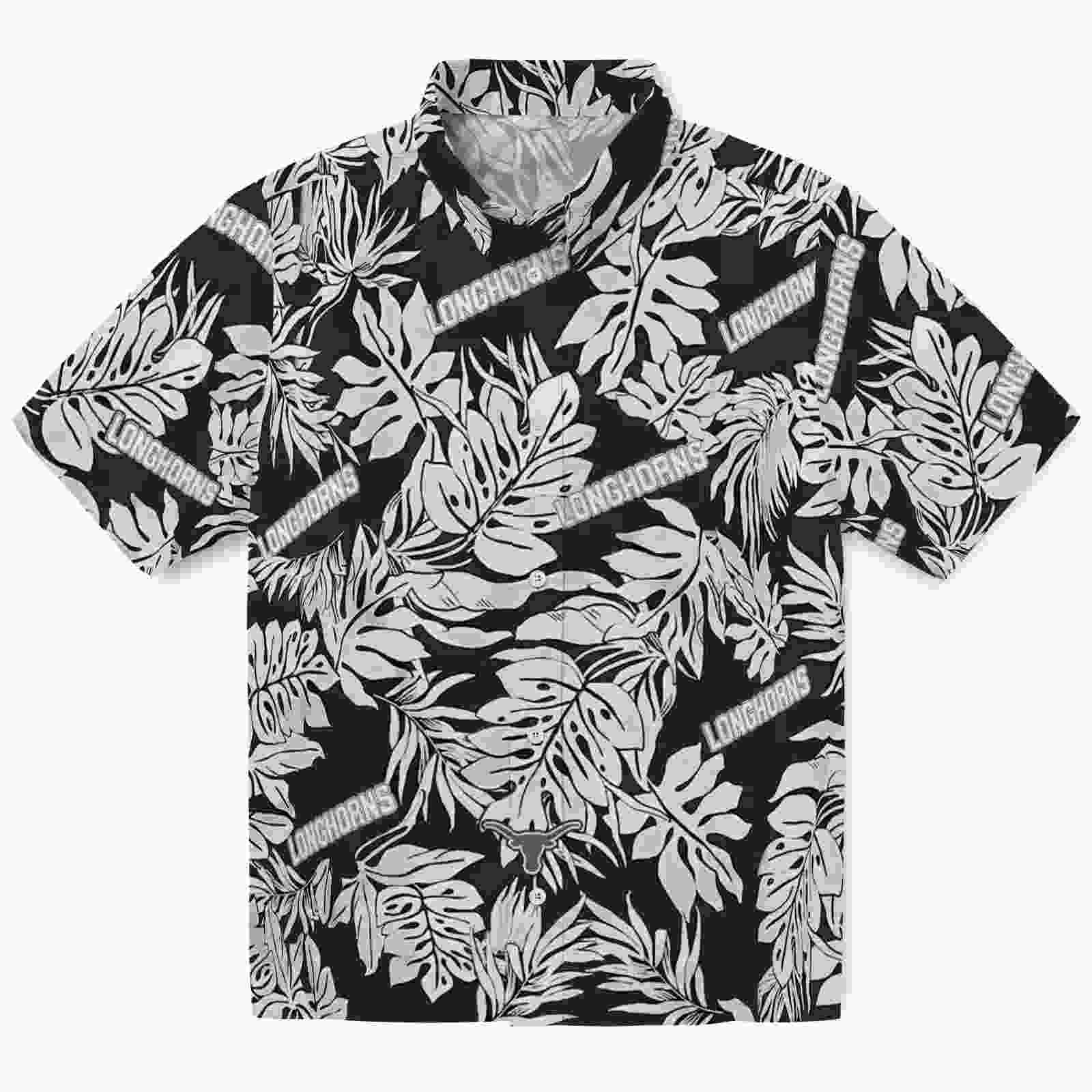 Texas Longhorns Monstera Leaf Pattern Black Hawaiian Shirt