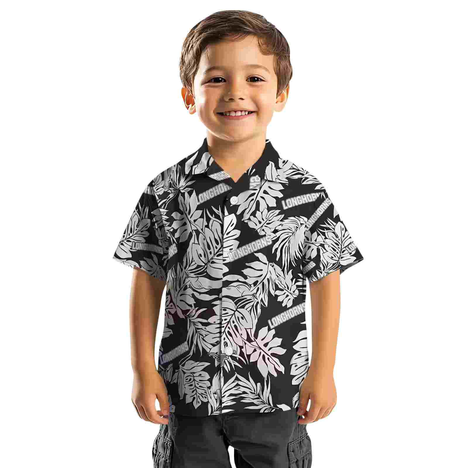 texas longhorns monstera leaf pattern black hawaiian shirt top rated