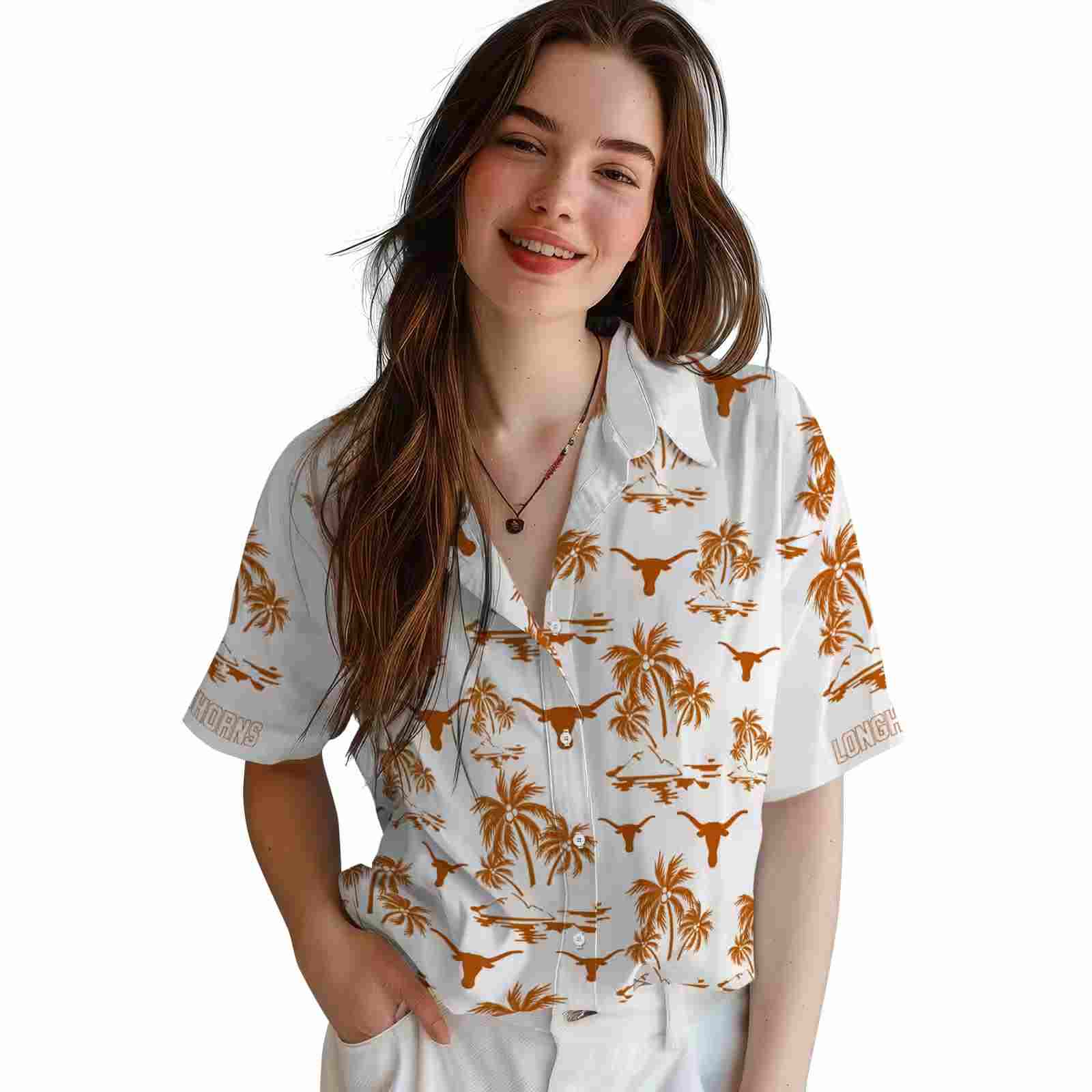 texas longhorns palm island print orange white hawaiian shirt latest model