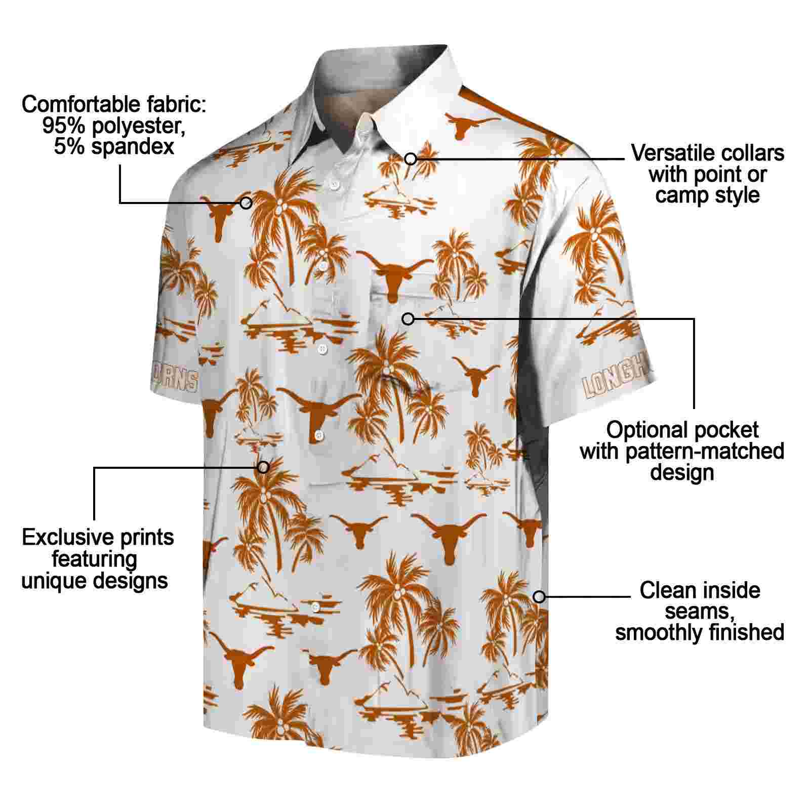 texas longhorns palm island print orange white hawaiian shirt new arrival