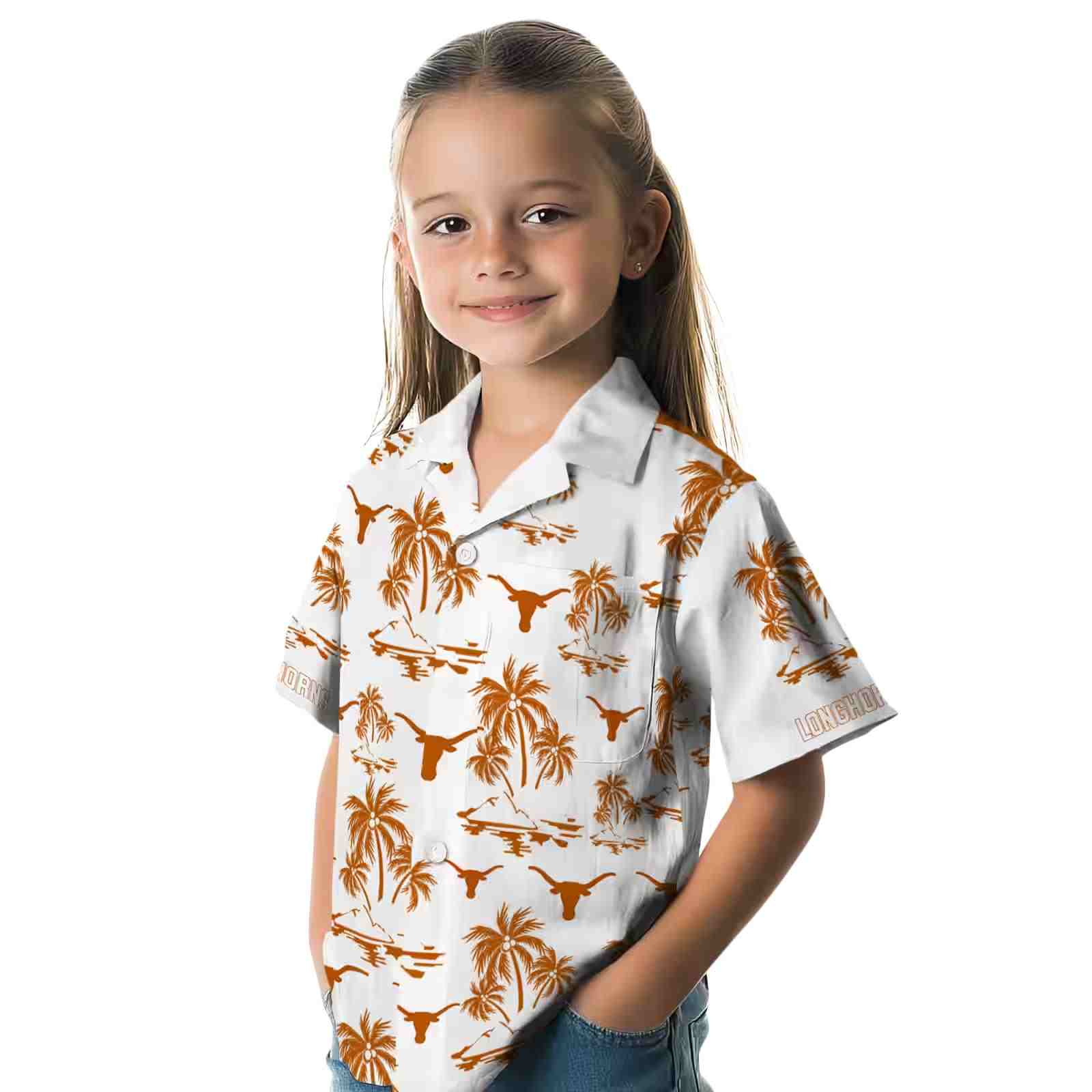 texas longhorns palm island print orange white hawaiian shirt premium grade